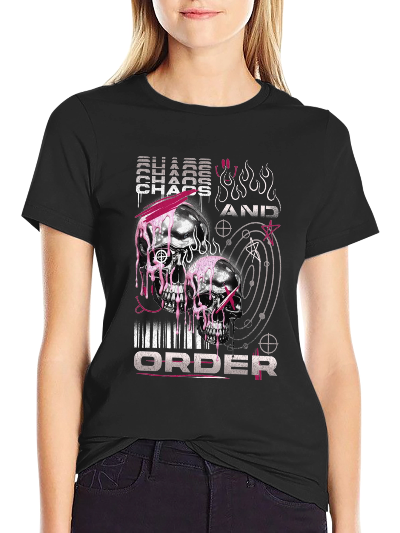 Chaos and Order Graphic T-Shirt - Skull Design