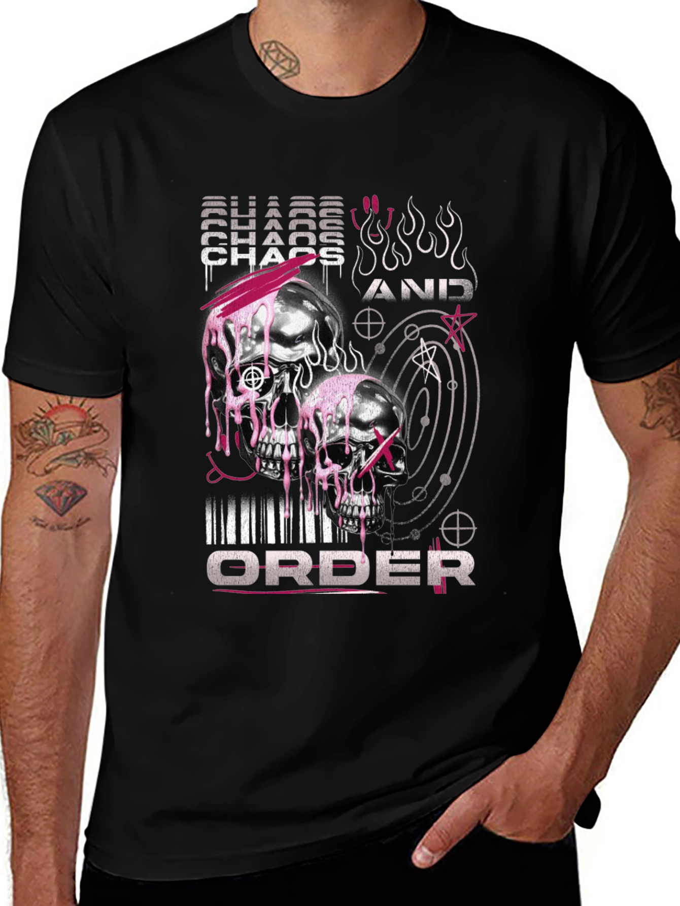 Chaos and Order Graphic T-Shirt - Skull Design