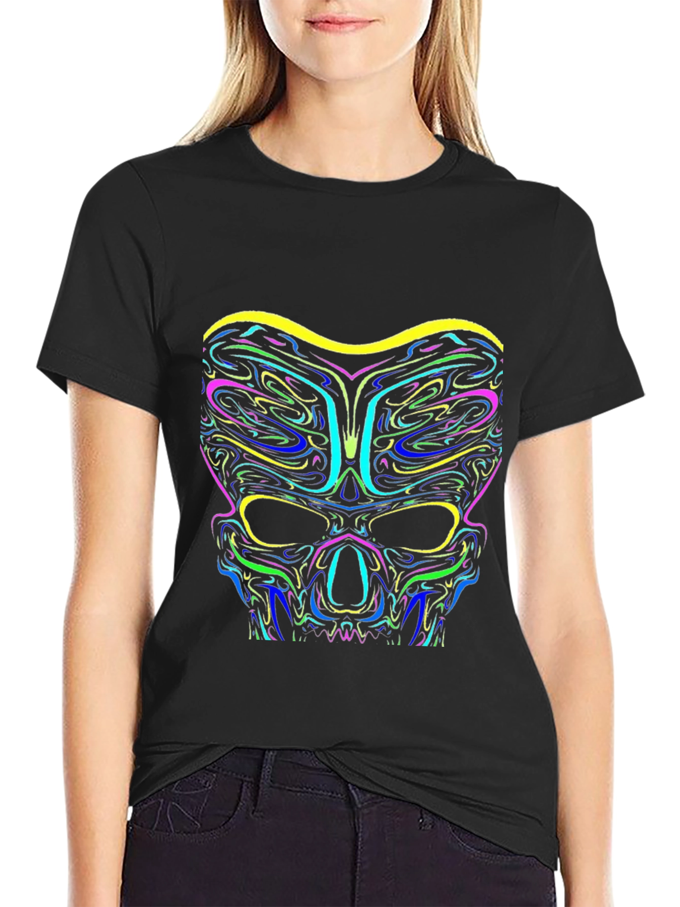 Neon Skull Graphic Black T-Shirt