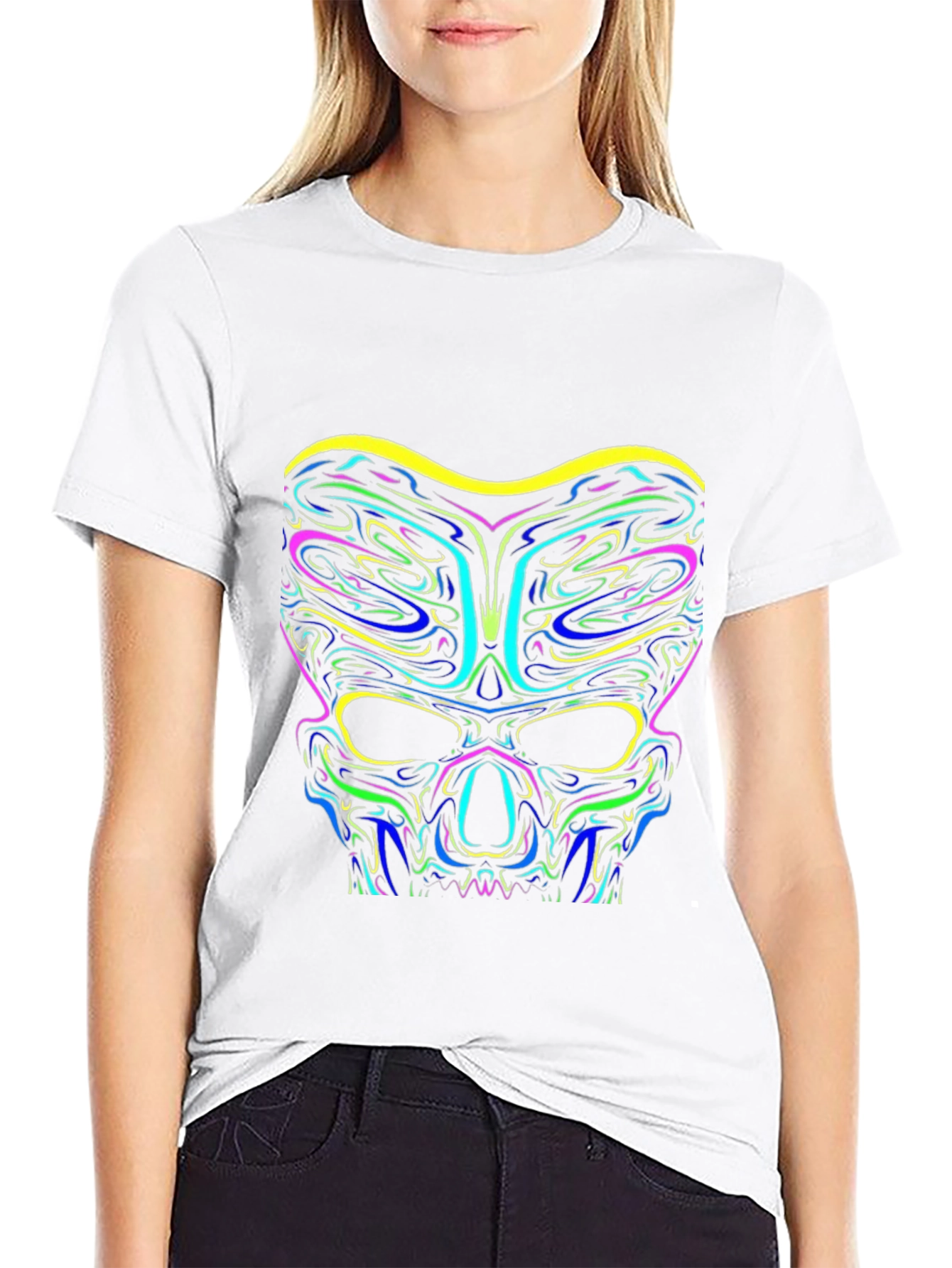 Neon Skull Graphic Black T-Shirt