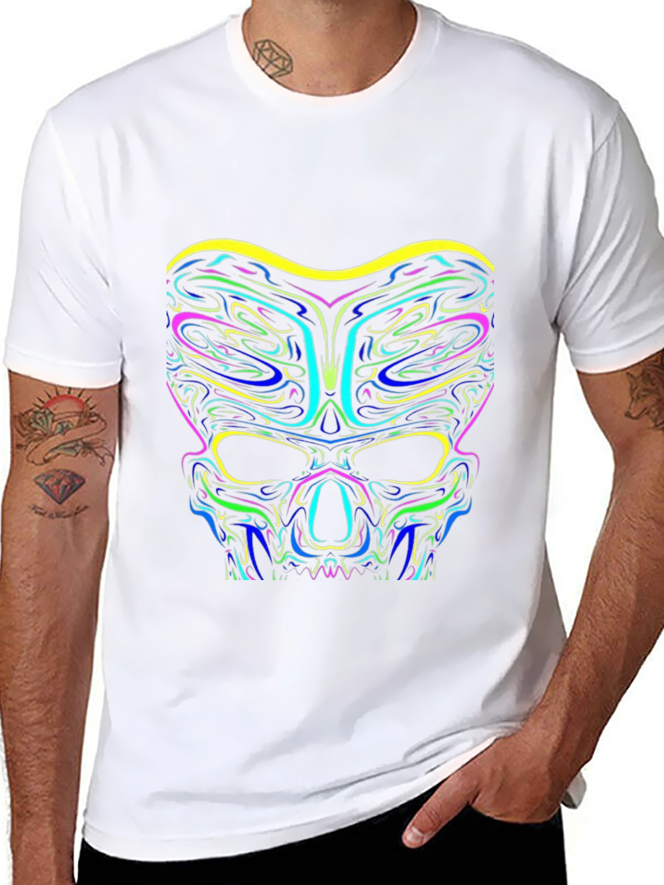 Neon Skull Graphic Black T-Shirt