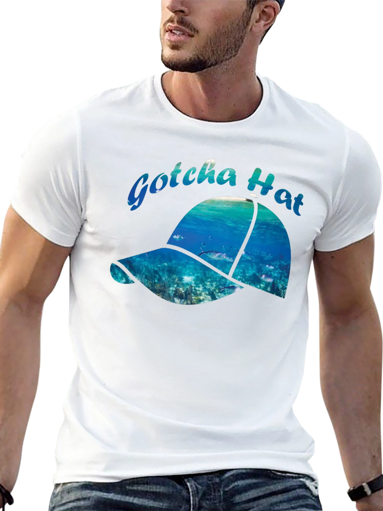 Gotcha Hat Black Graphic T-Shirt - Ocean Design