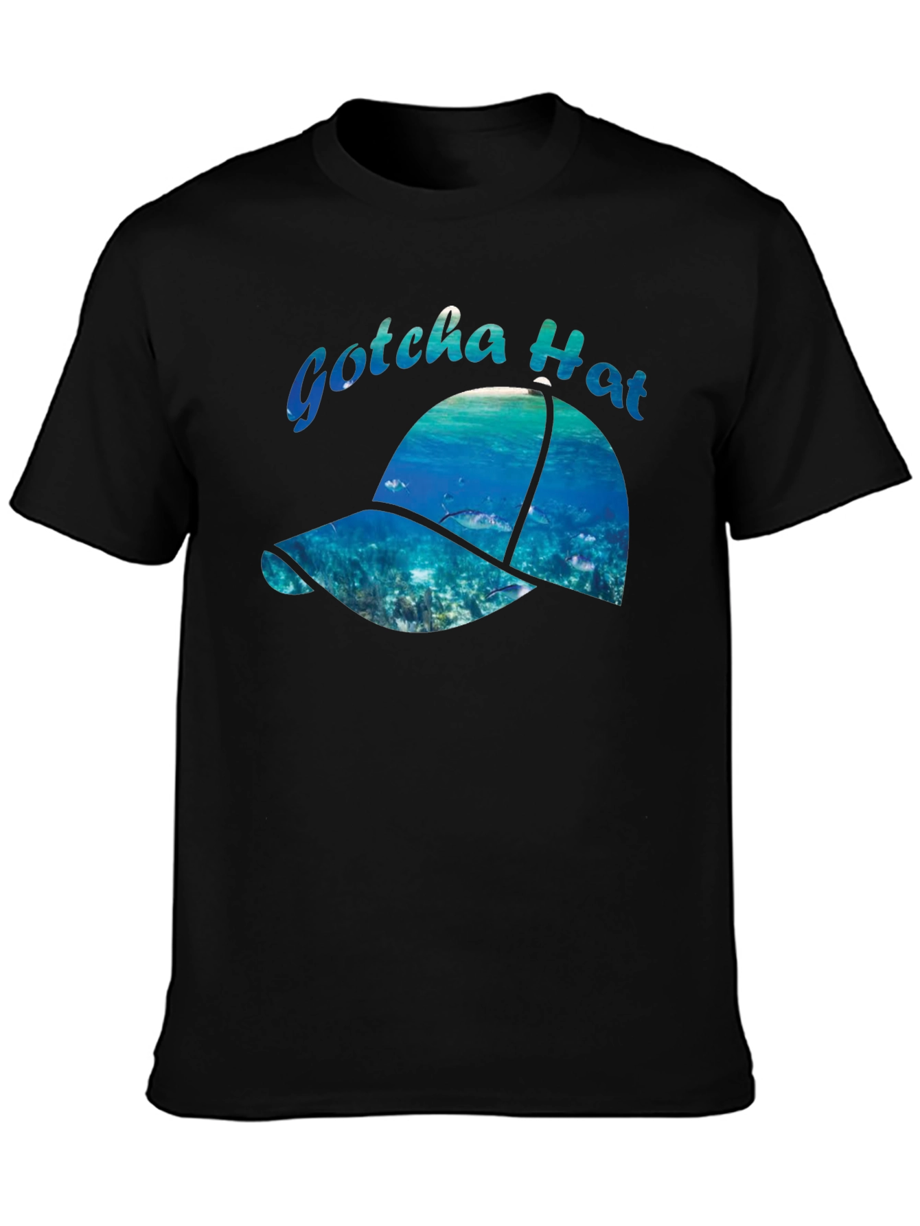 Gotcha Hat Black Graphic T-Shirt - Ocean Design