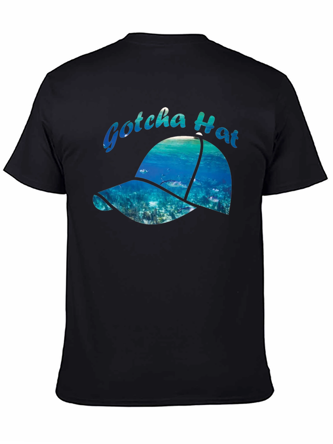 Gotcha Hat Black Graphic T-Shirt - Ocean Design