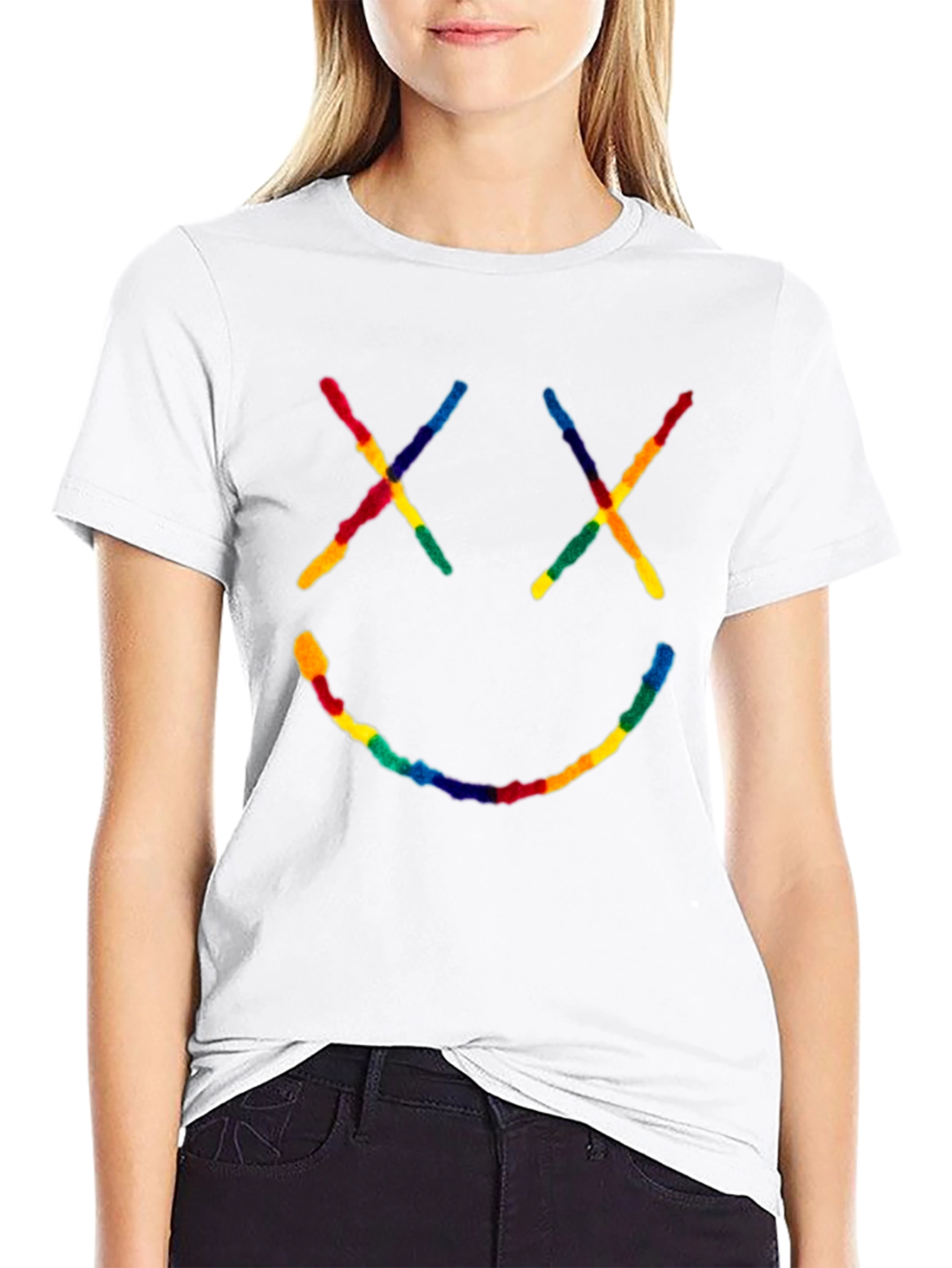 Rainbow Smiley Face Black T-Shirt