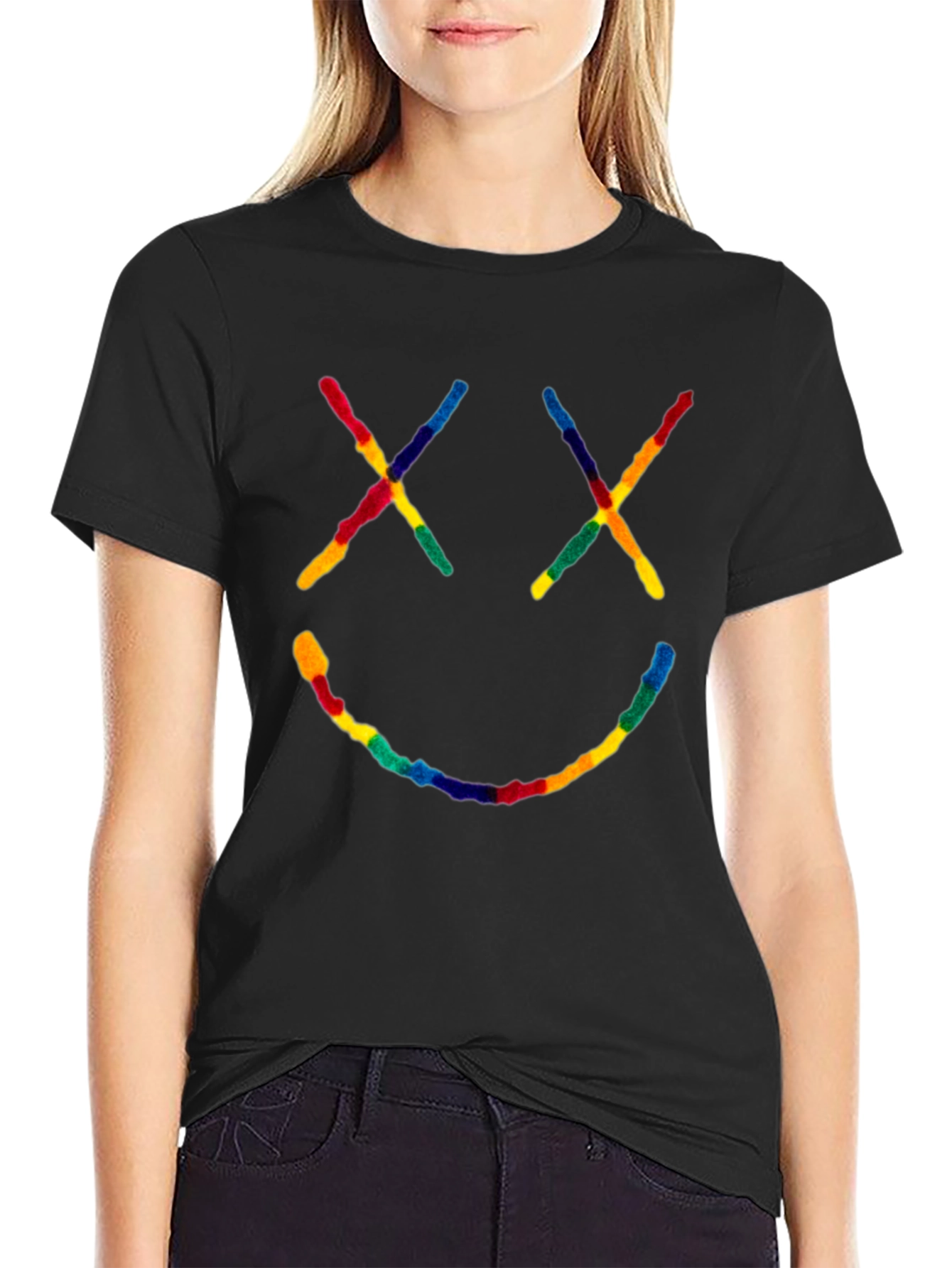 Rainbow Smiley Face Black T-Shirt