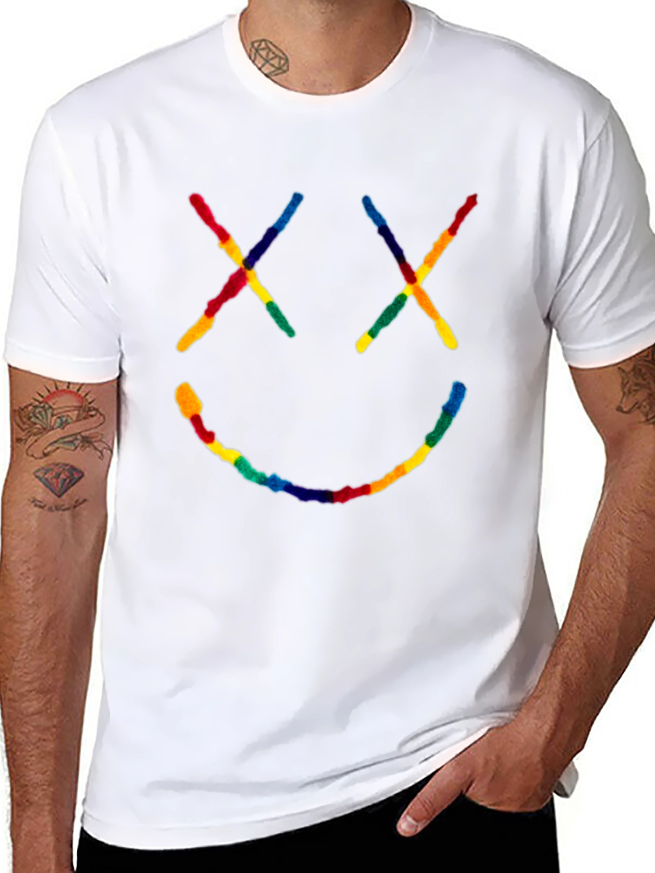 Rainbow Smiley Face Black T-Shirt