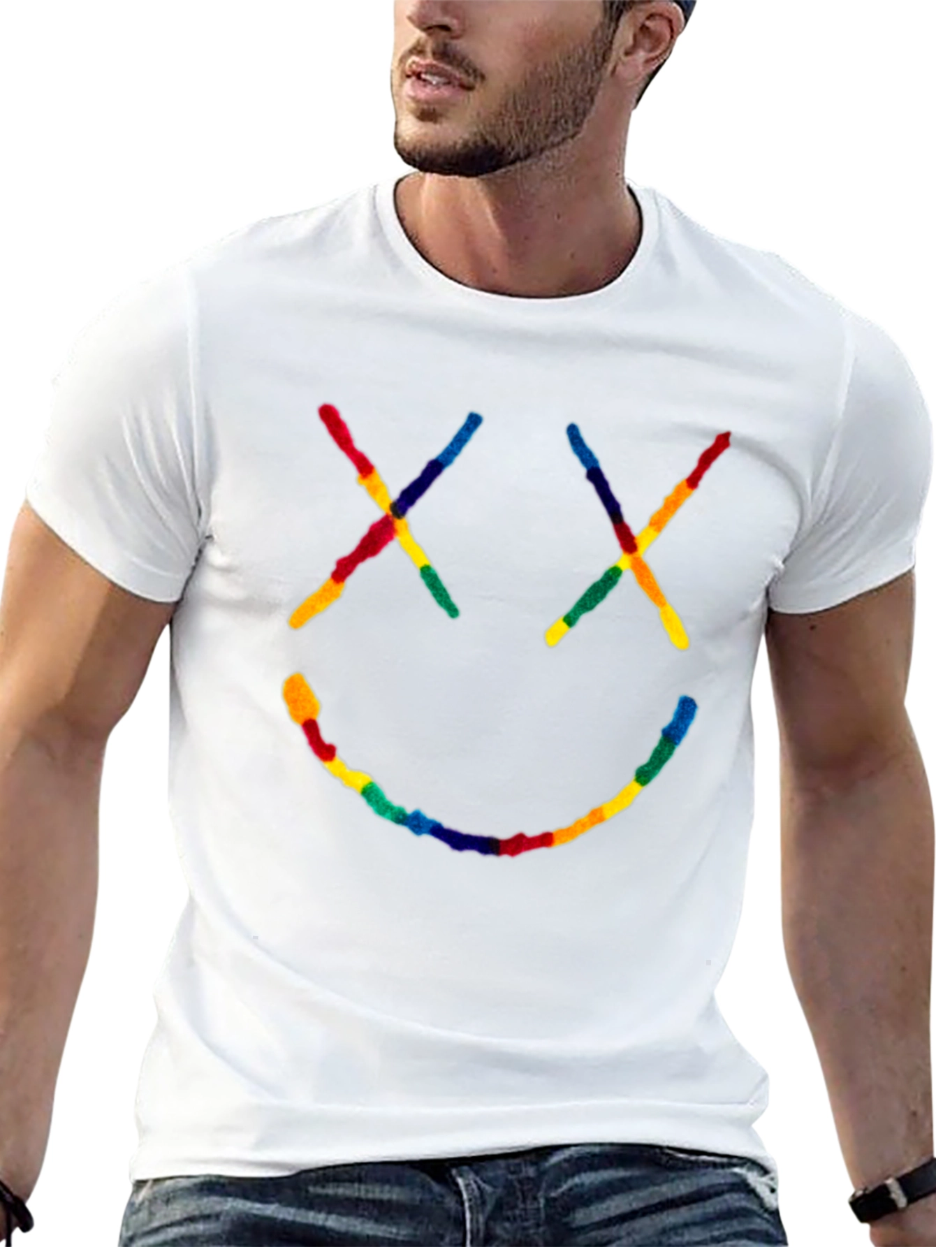 Rainbow Smiley Face Black T-Shirt
