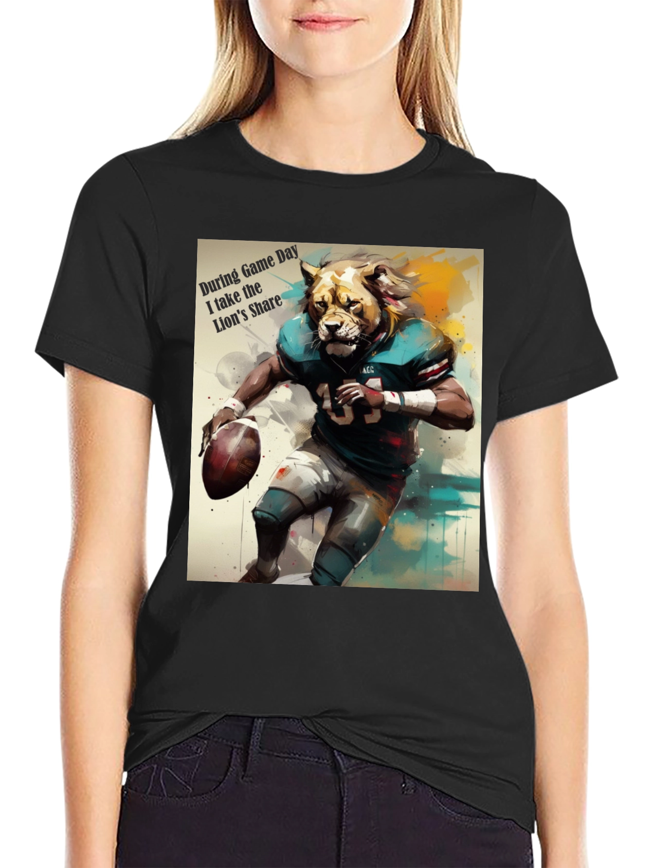 Lion Football Player Graphic T-Shirt