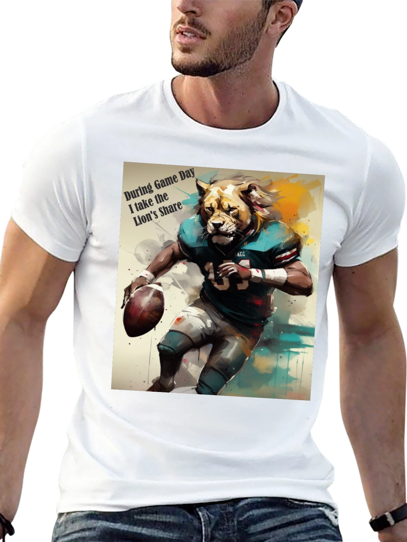 Lion Football Player Graphic T-Shirt