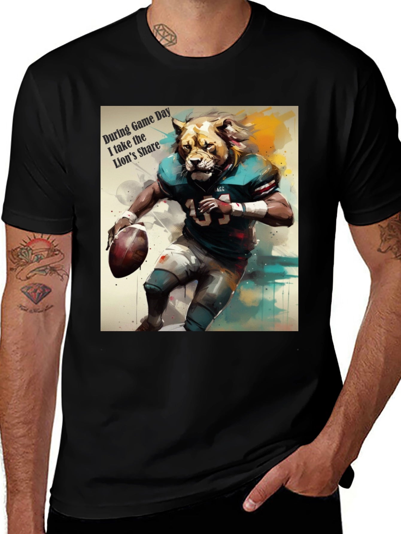Lion Football Player Graphic T-Shirt