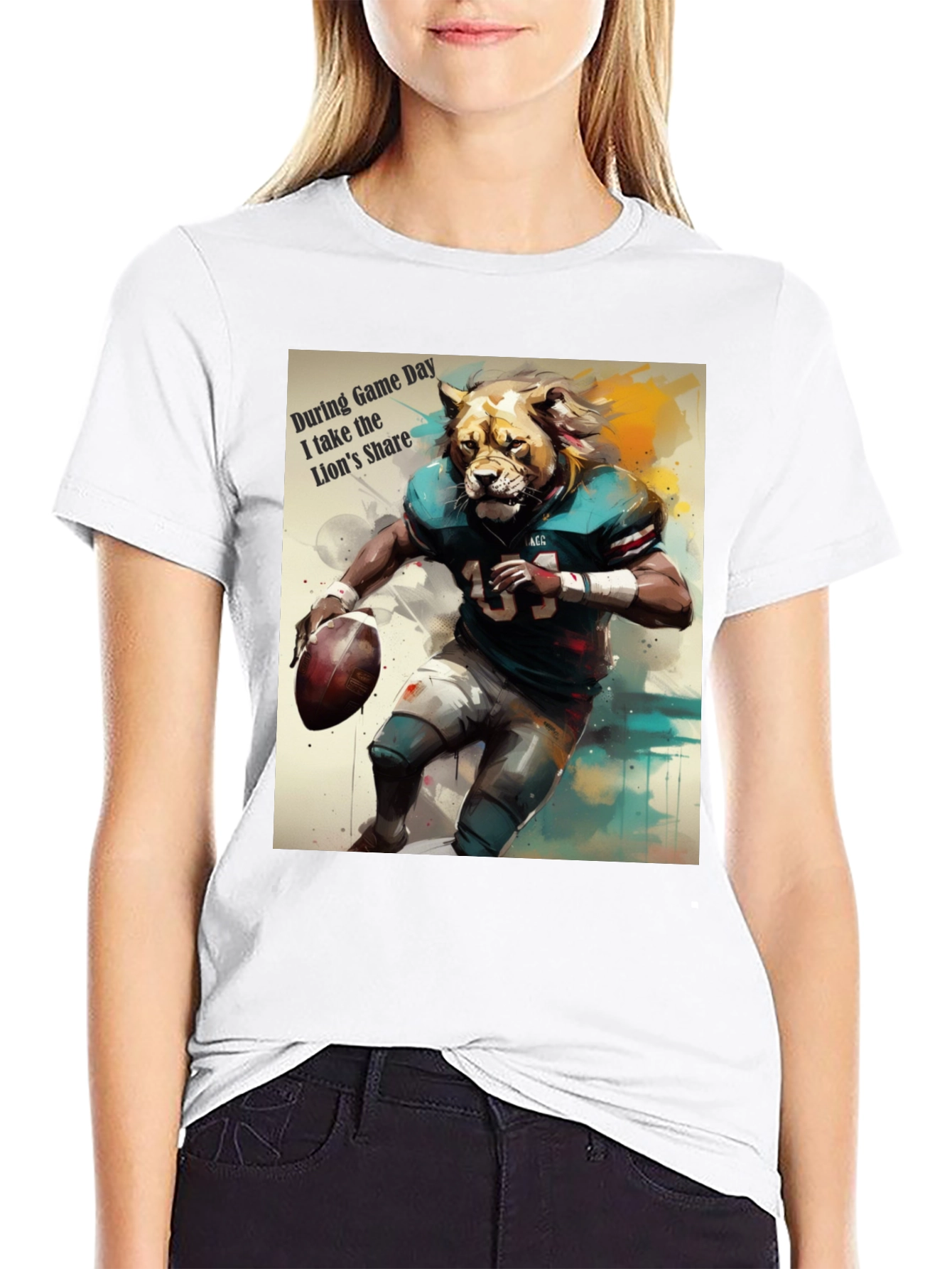 Lion Football Player Graphic T-Shirt