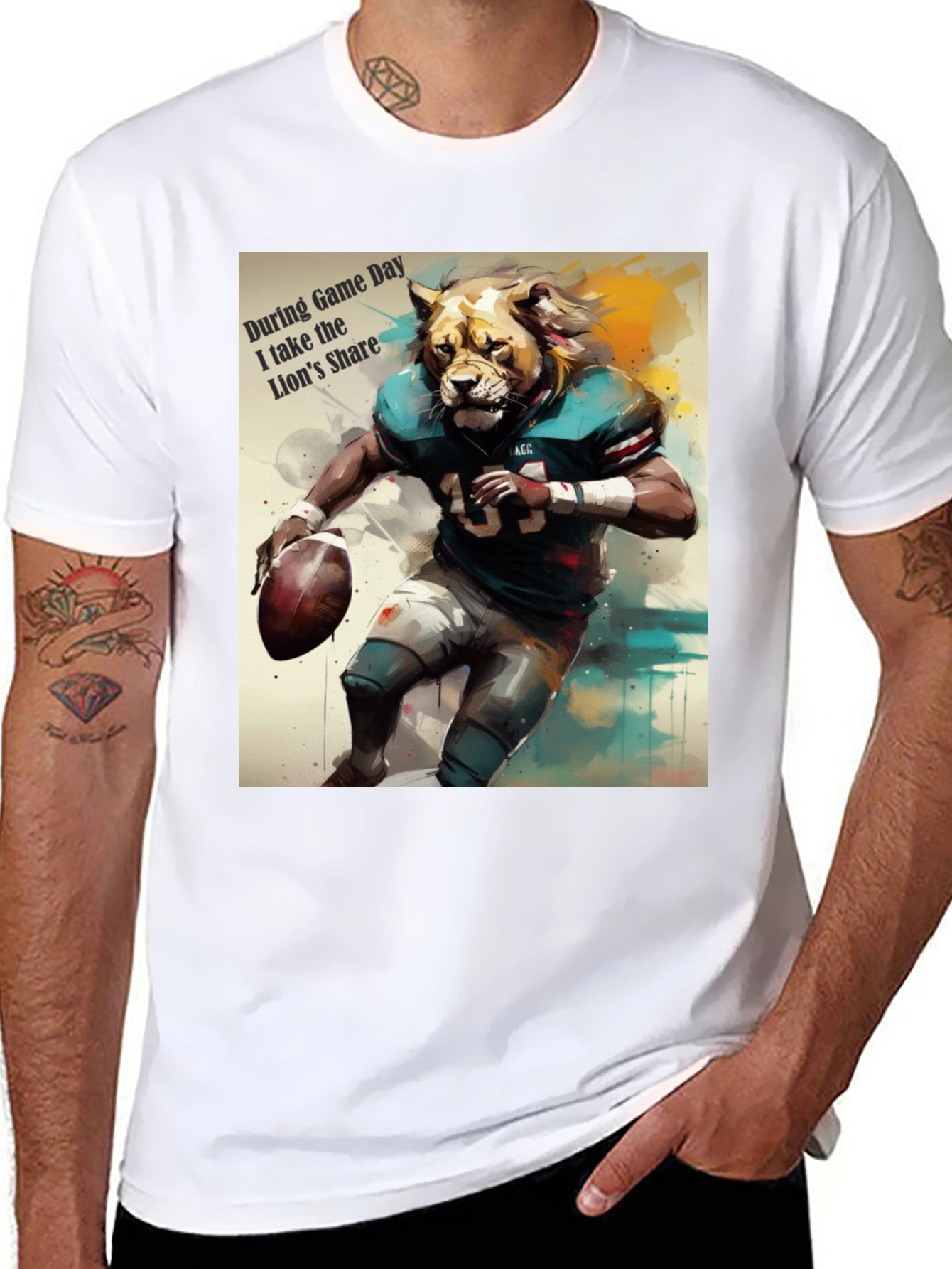 Lion Football Player Graphic T-Shirt