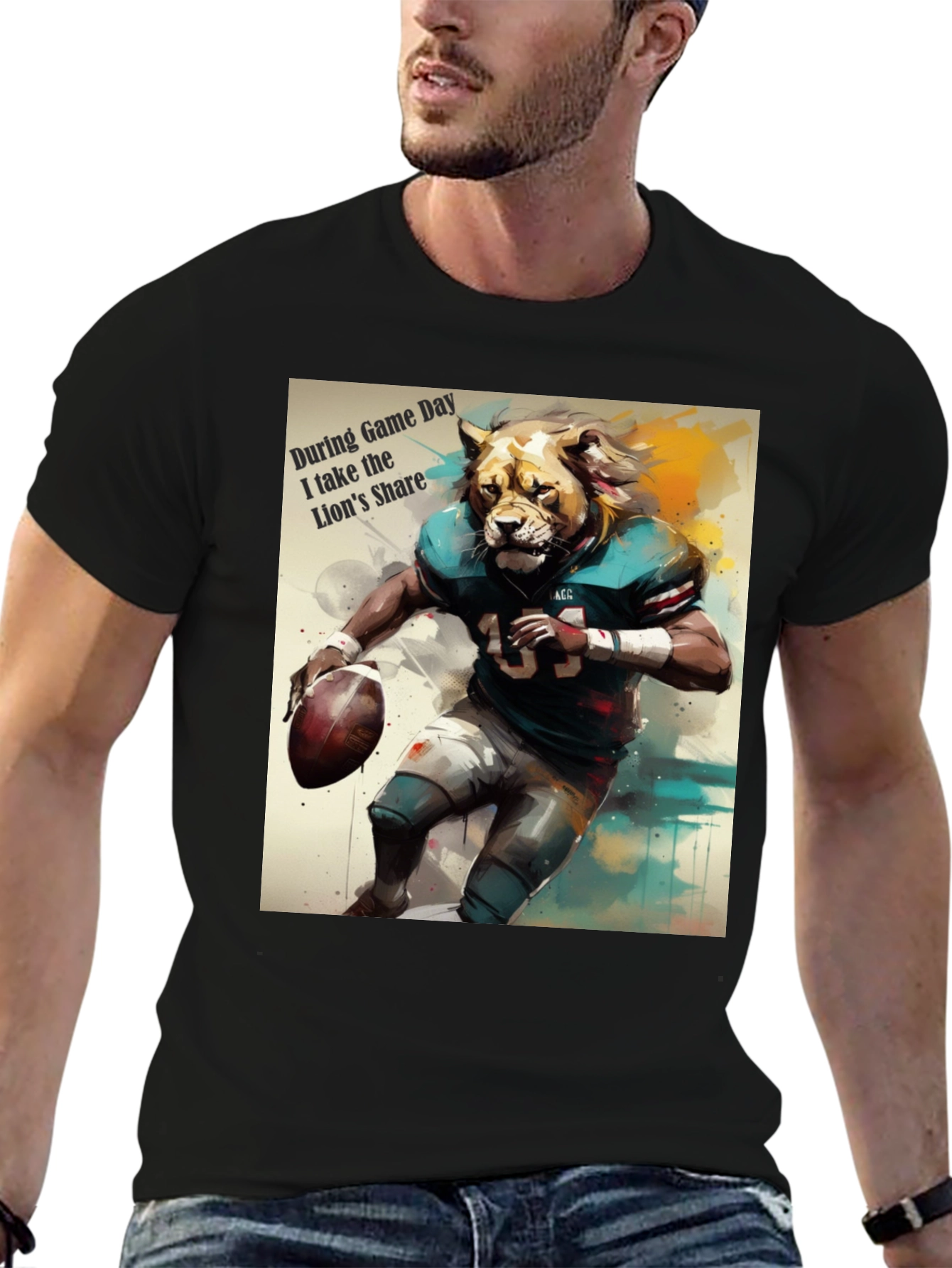 Lion Football Player Graphic T-Shirt