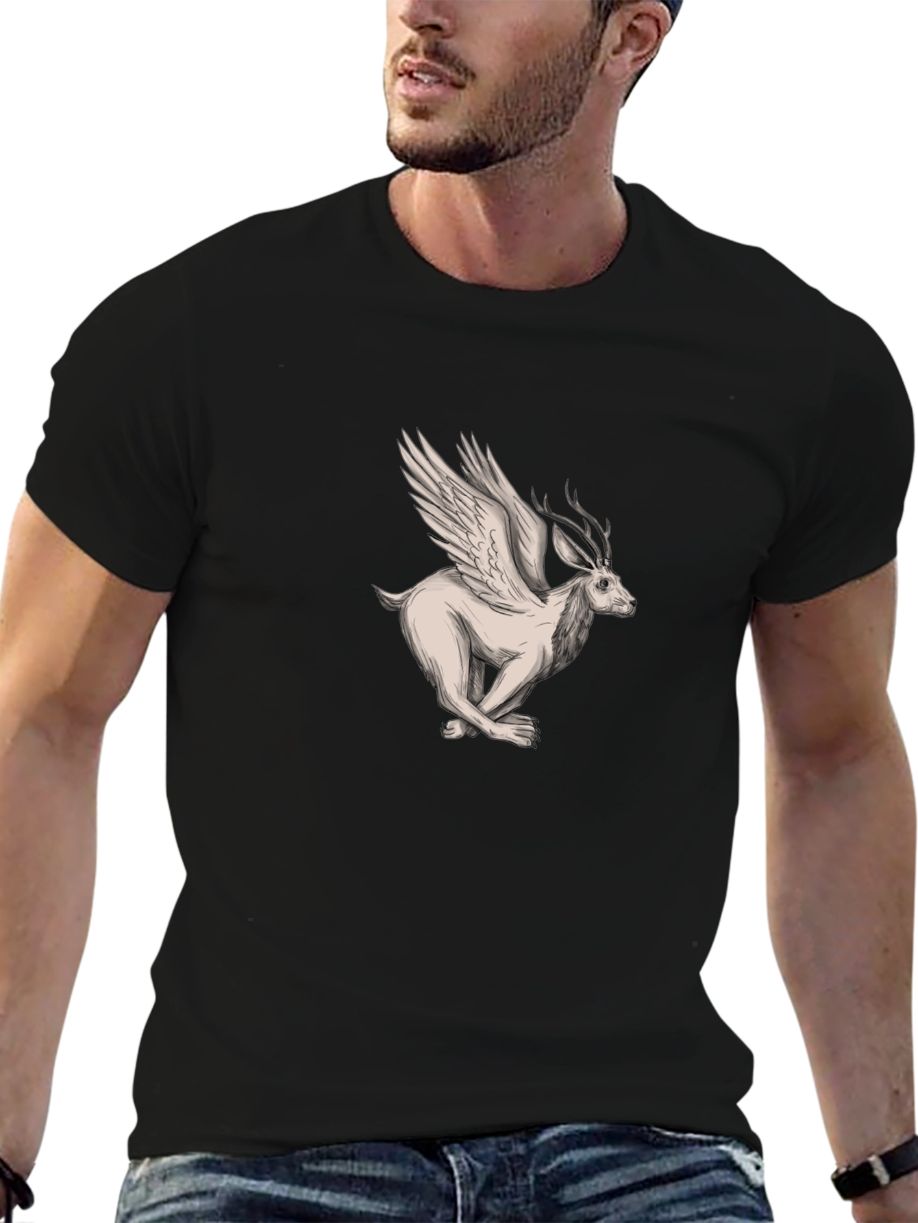 Winged Deer Graphic Tee - Mens Black T-Shirt