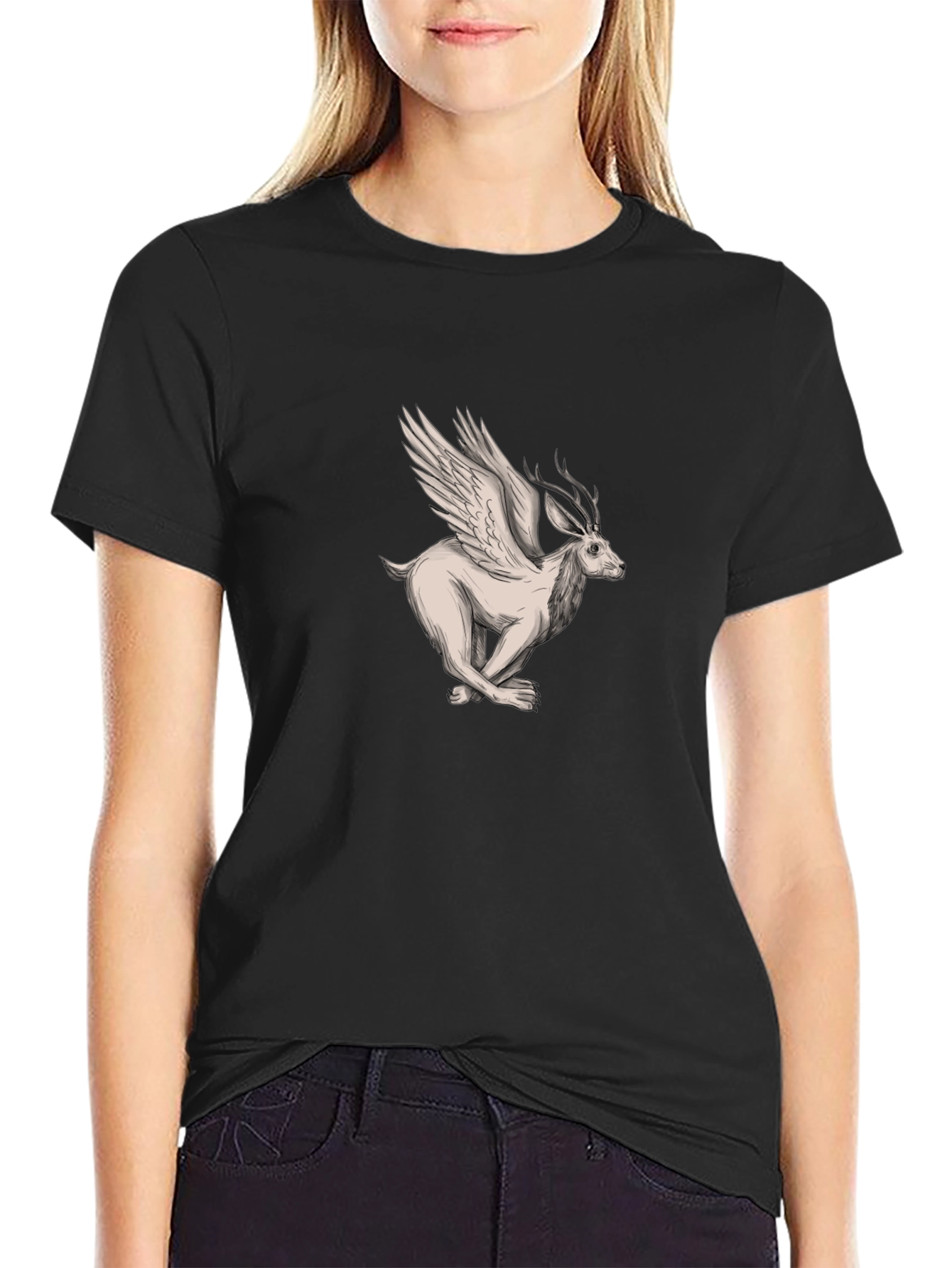 Winged Deer Graphic Tee - Mens Black T-Shirt