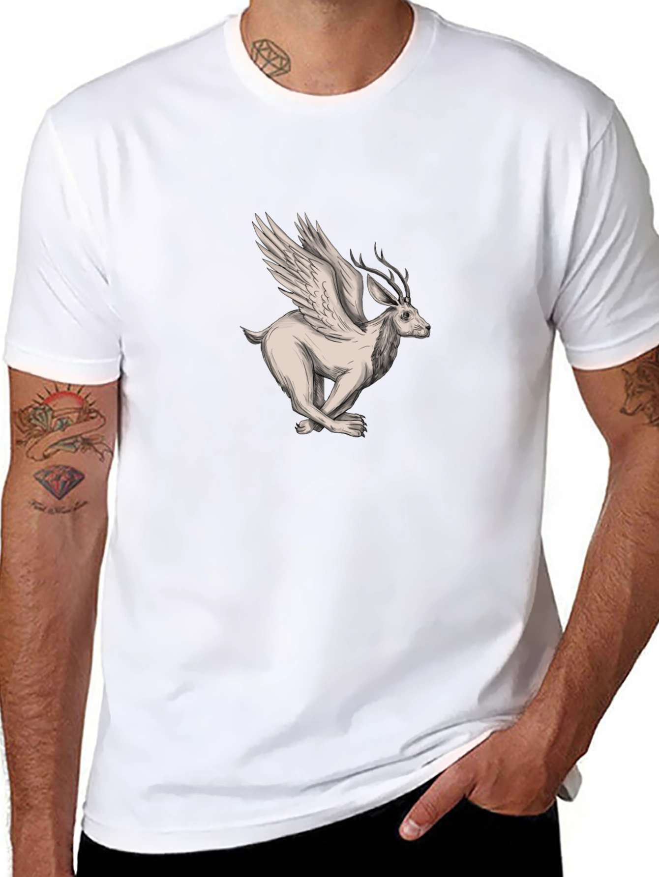 Winged Deer Graphic Tee - Mens Black T-Shirt