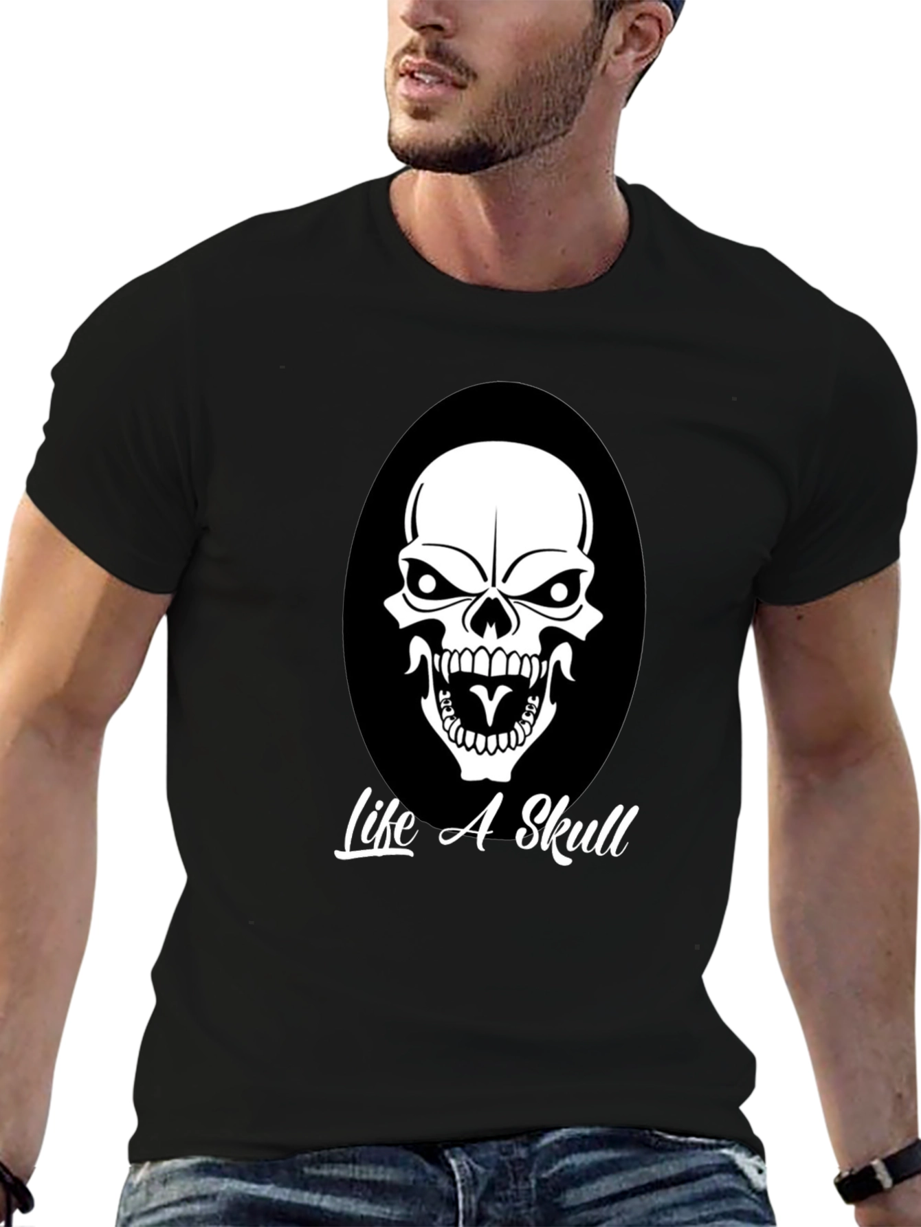 Life A Skull Black Graphic Tee for Men