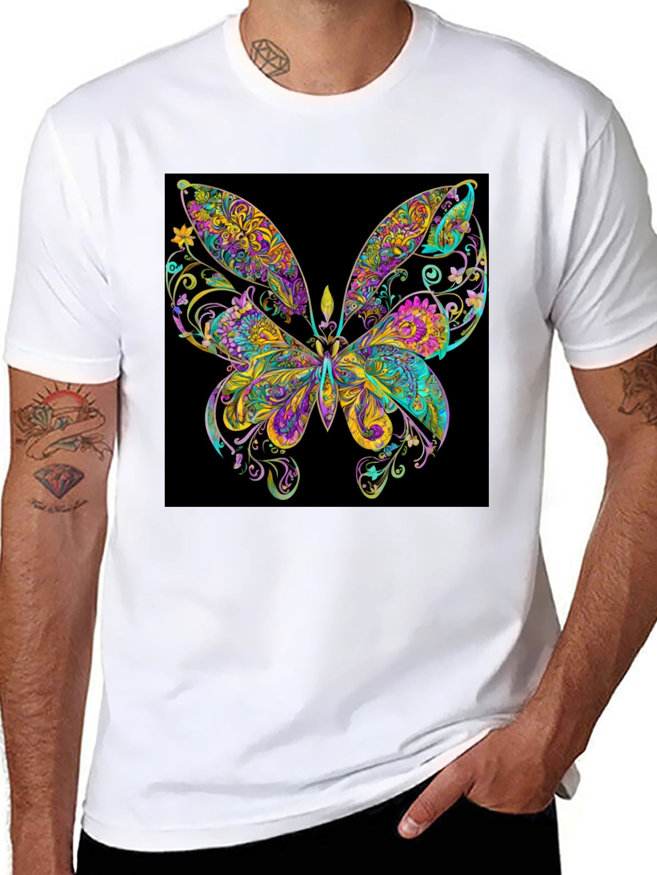 Psychedelic Butterfly Graphic Black T-Shirt