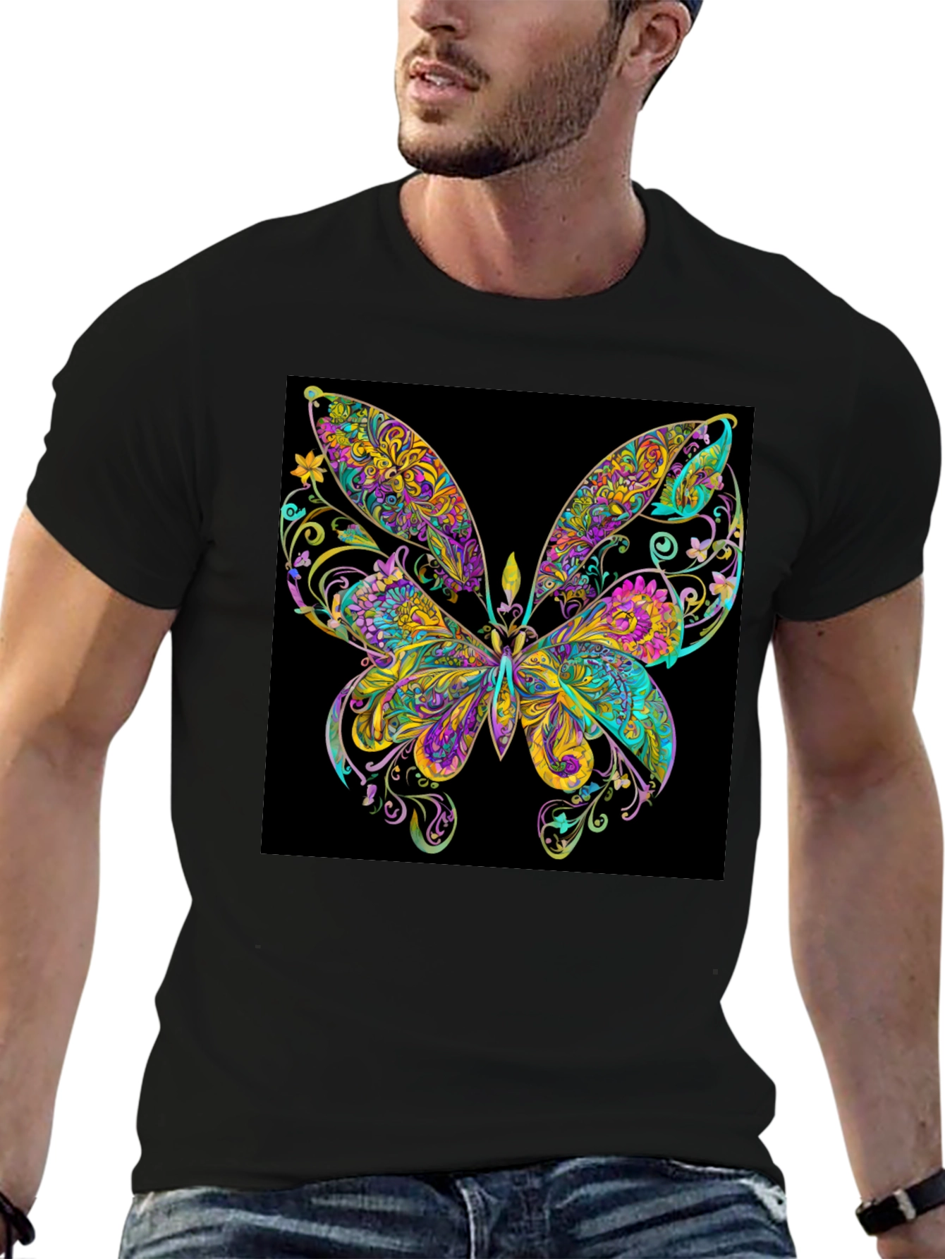 Psychedelic Butterfly Graphic Black T-Shirt