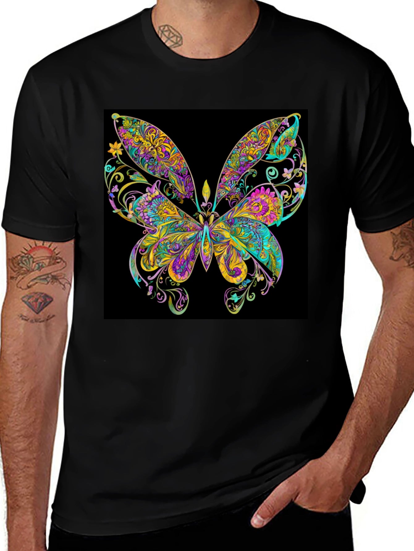 Psychedelic Butterfly Graphic Black T-Shirt
