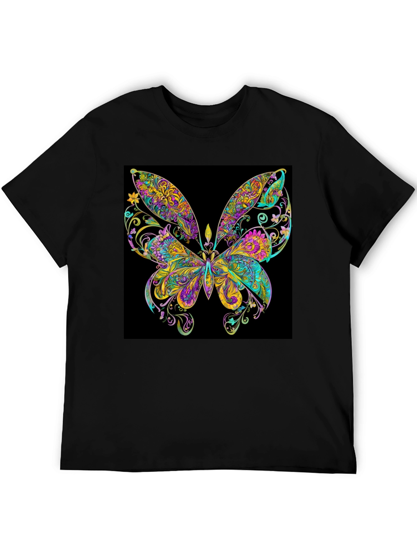 Psychedelic Butterfly Graphic Black T-Shirt