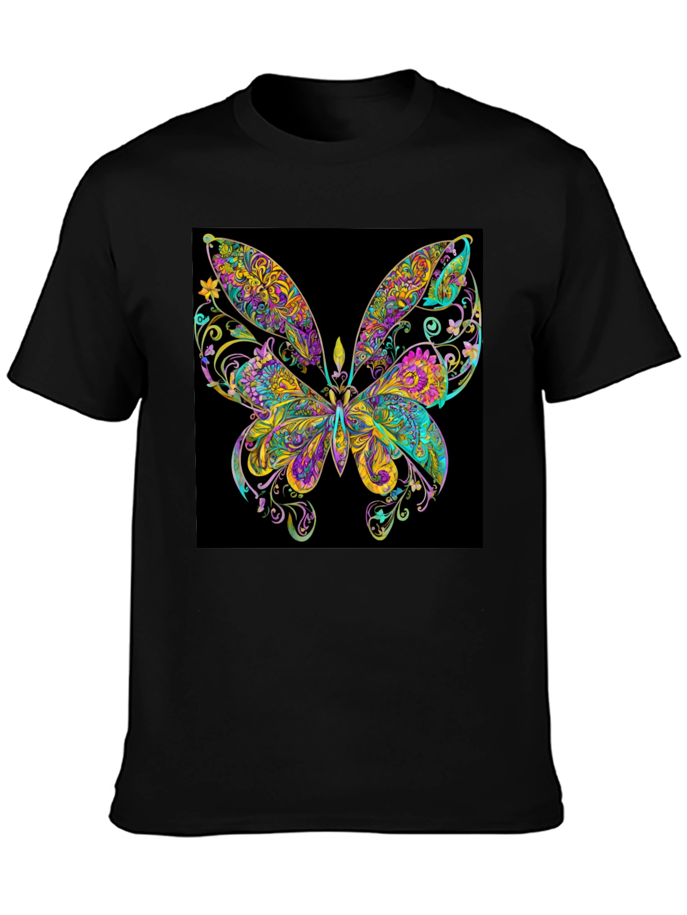 Psychedelic Butterfly Graphic Black T-Shirt