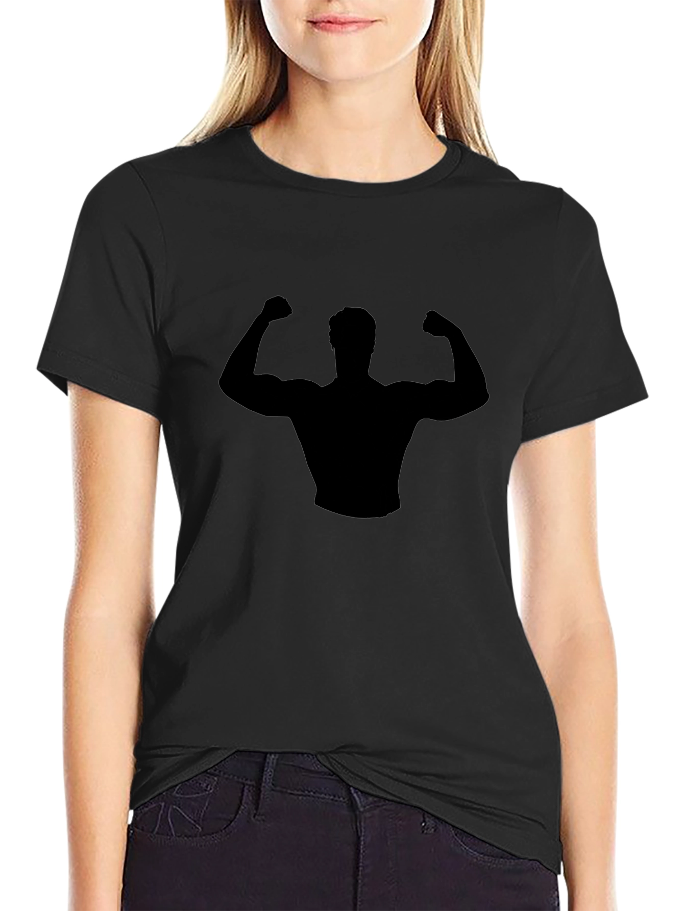 Black Muscle Man Silhouette Graphic T-Shirt