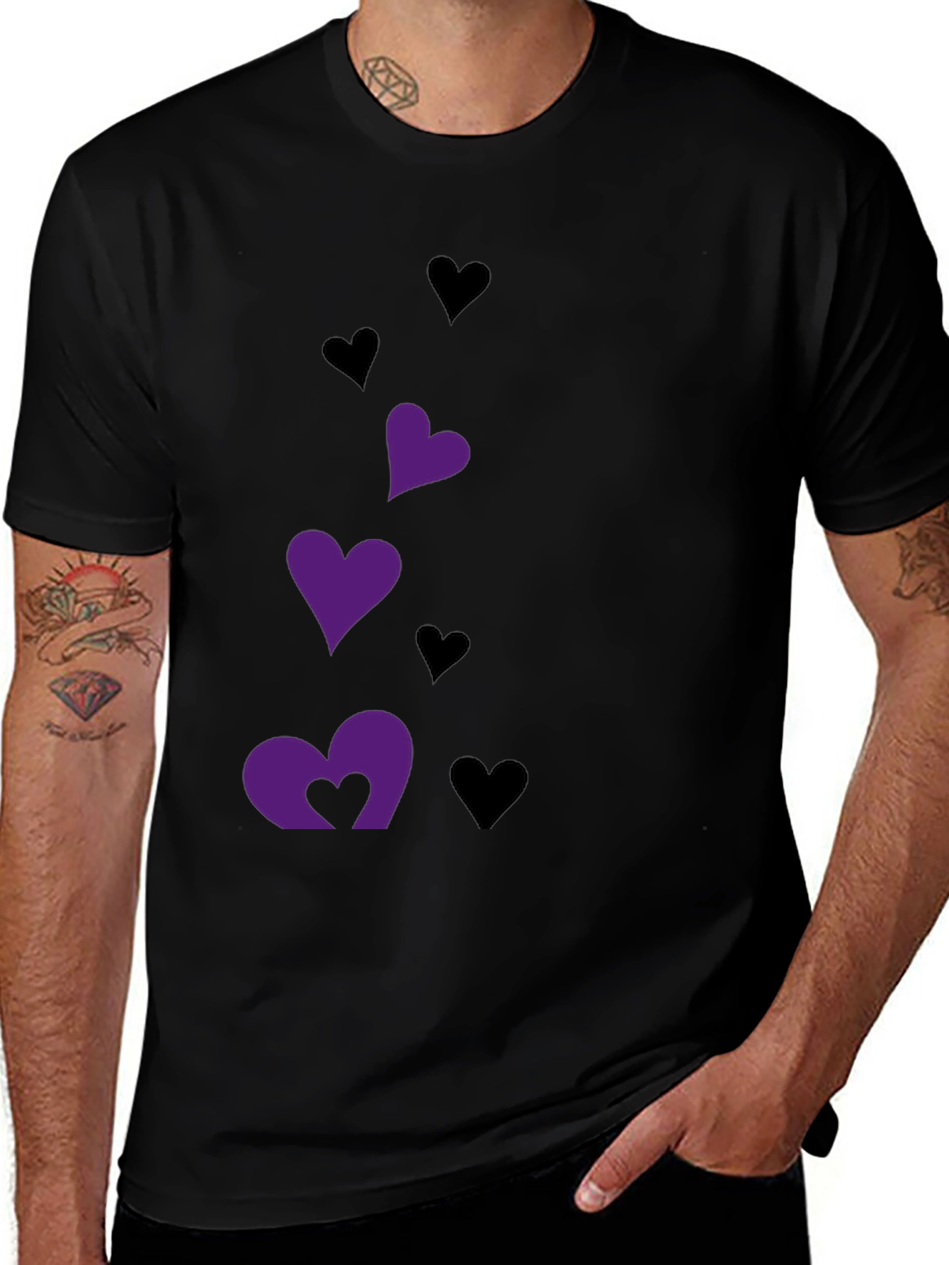 Black T-Shirt with Heart Graphics