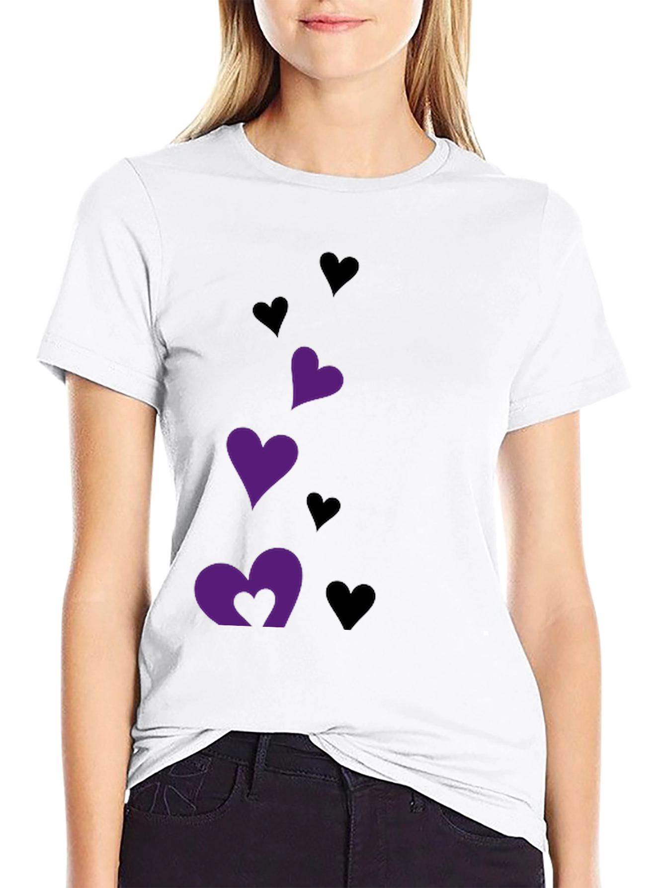 Black T-Shirt with Heart Graphics
