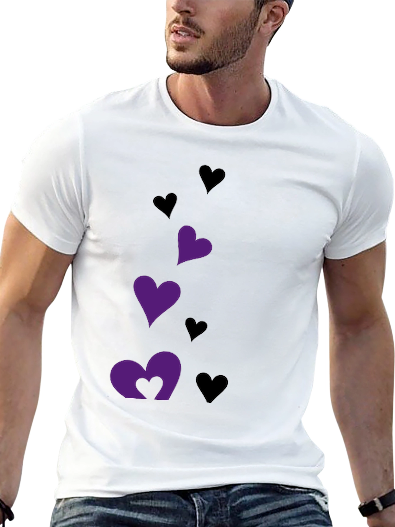 Black T-Shirt with Heart Graphics