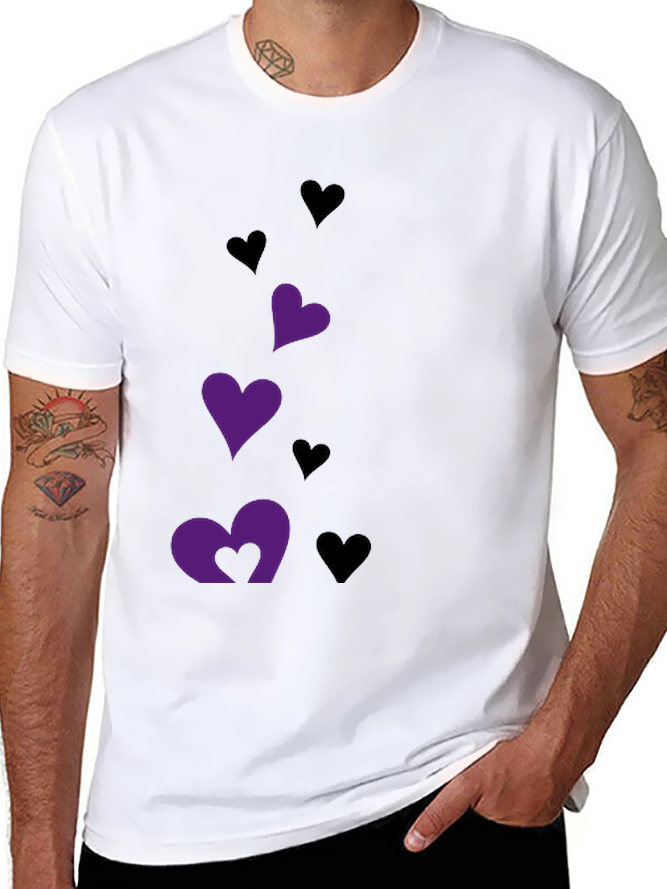 Black T-Shirt with Heart Graphics