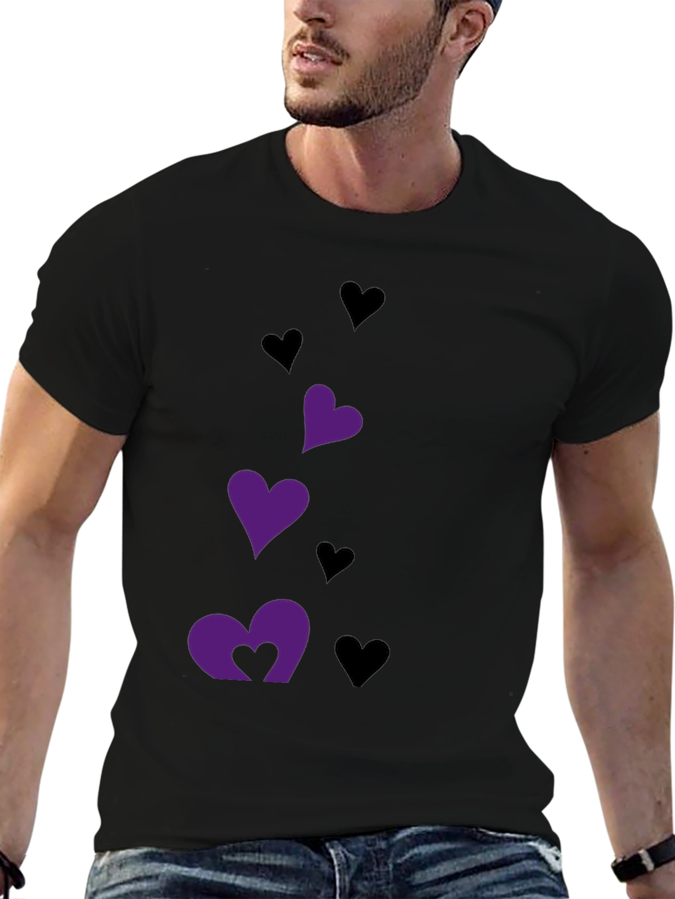 Black T-Shirt with Heart Graphics