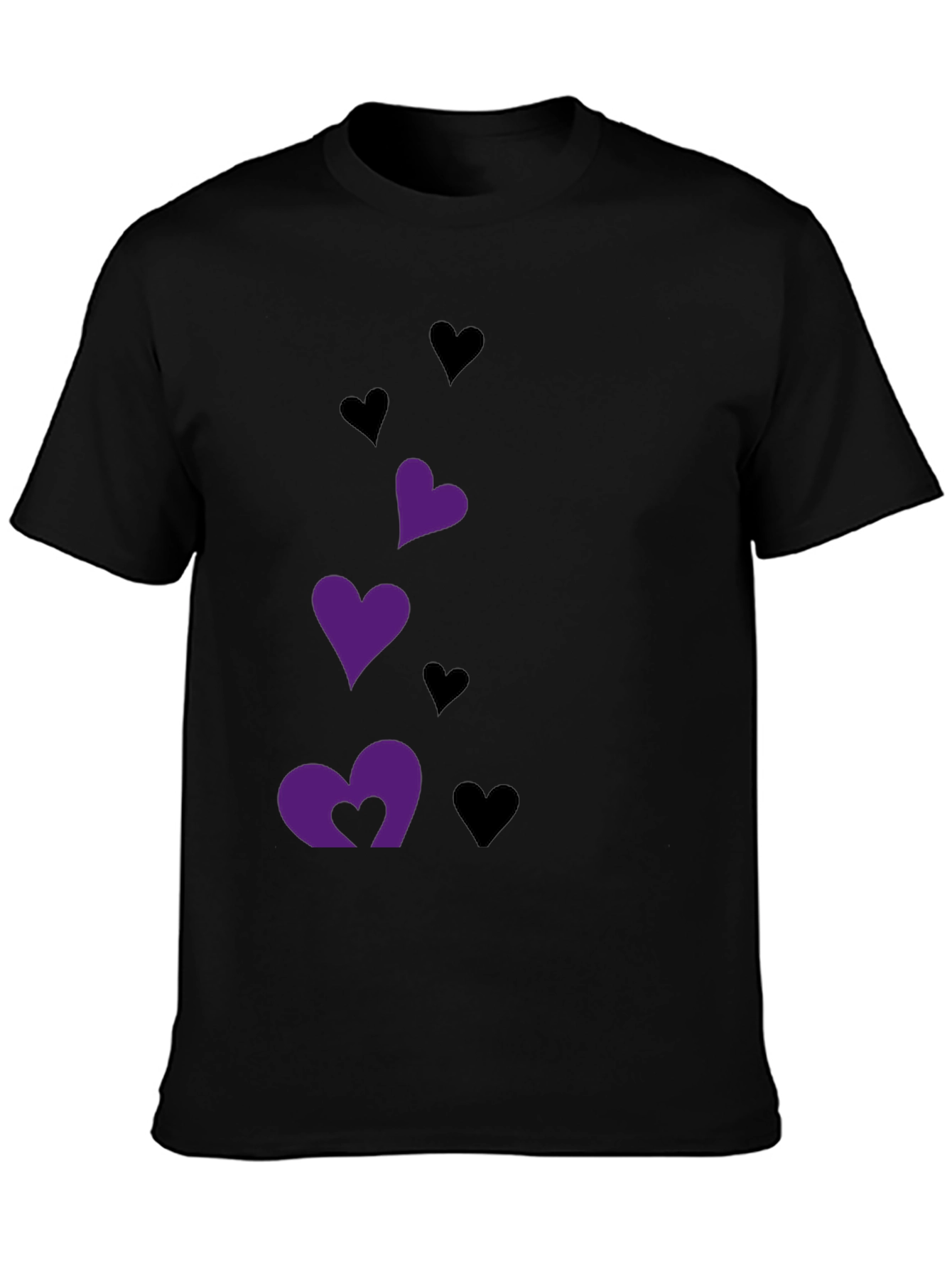 Black T-Shirt with Heart Graphics