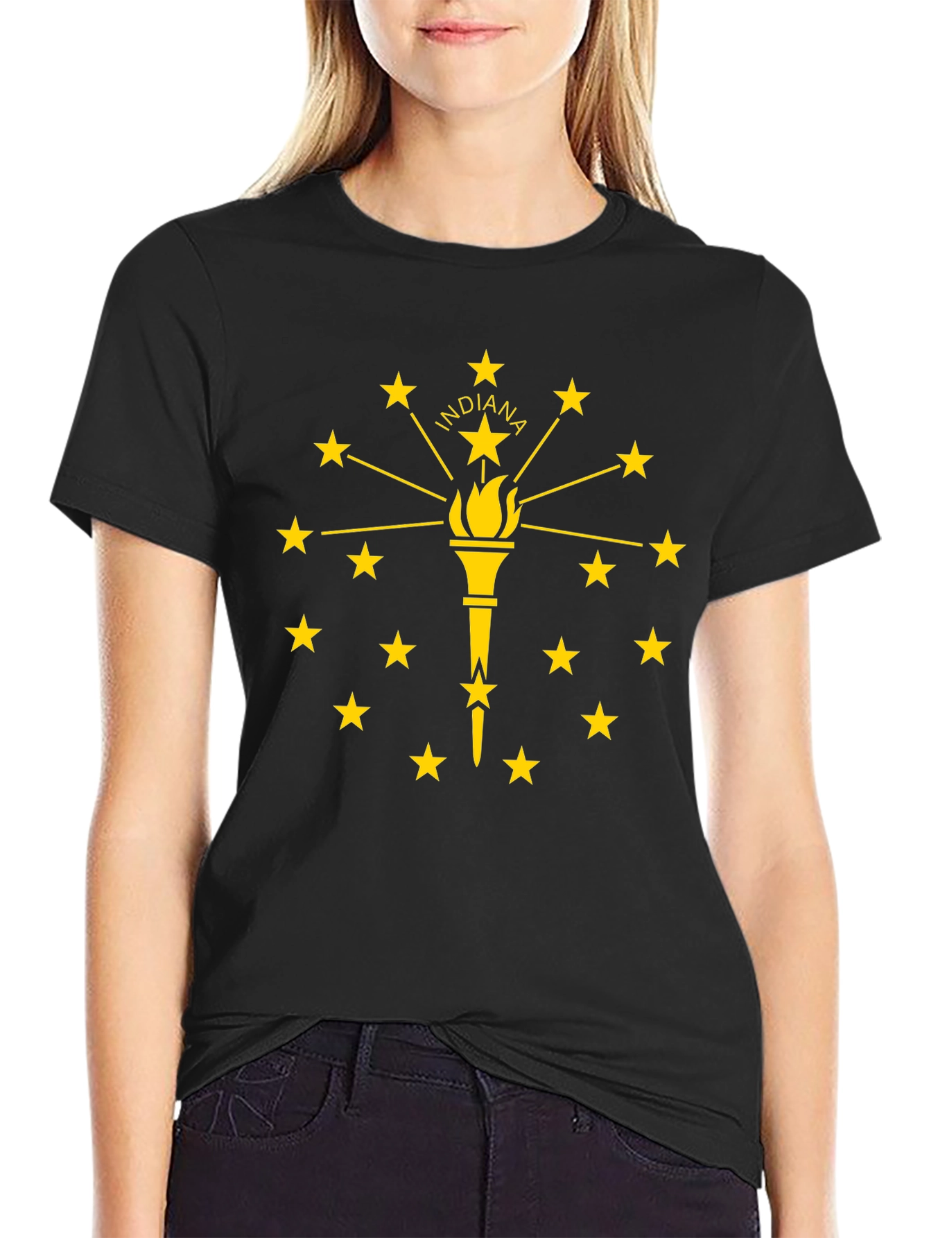 Indiana State Flag Graphic Tee - Black Cotton