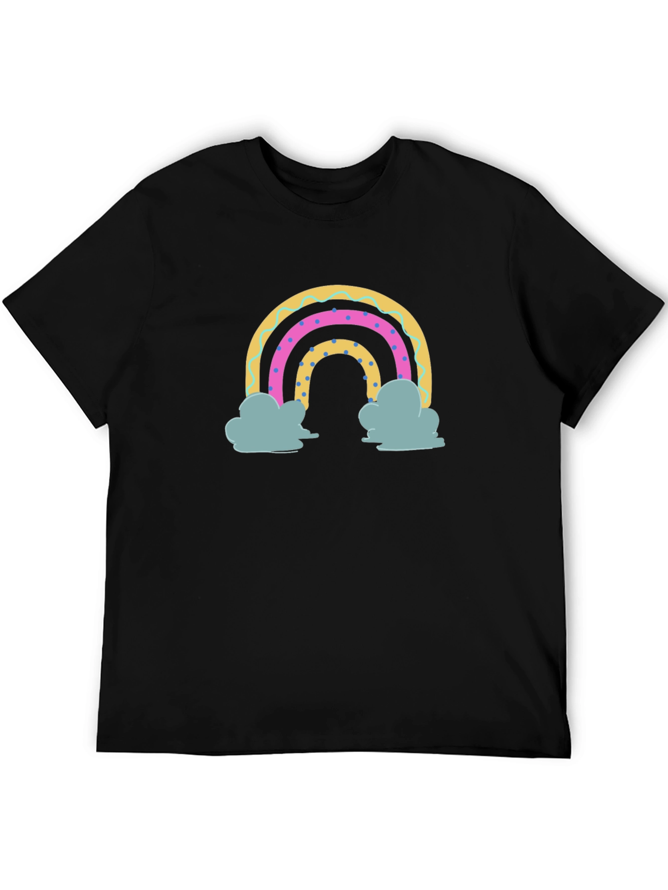 Rainbow Clouds Graphic Tee - Black Cotton T-Shirt