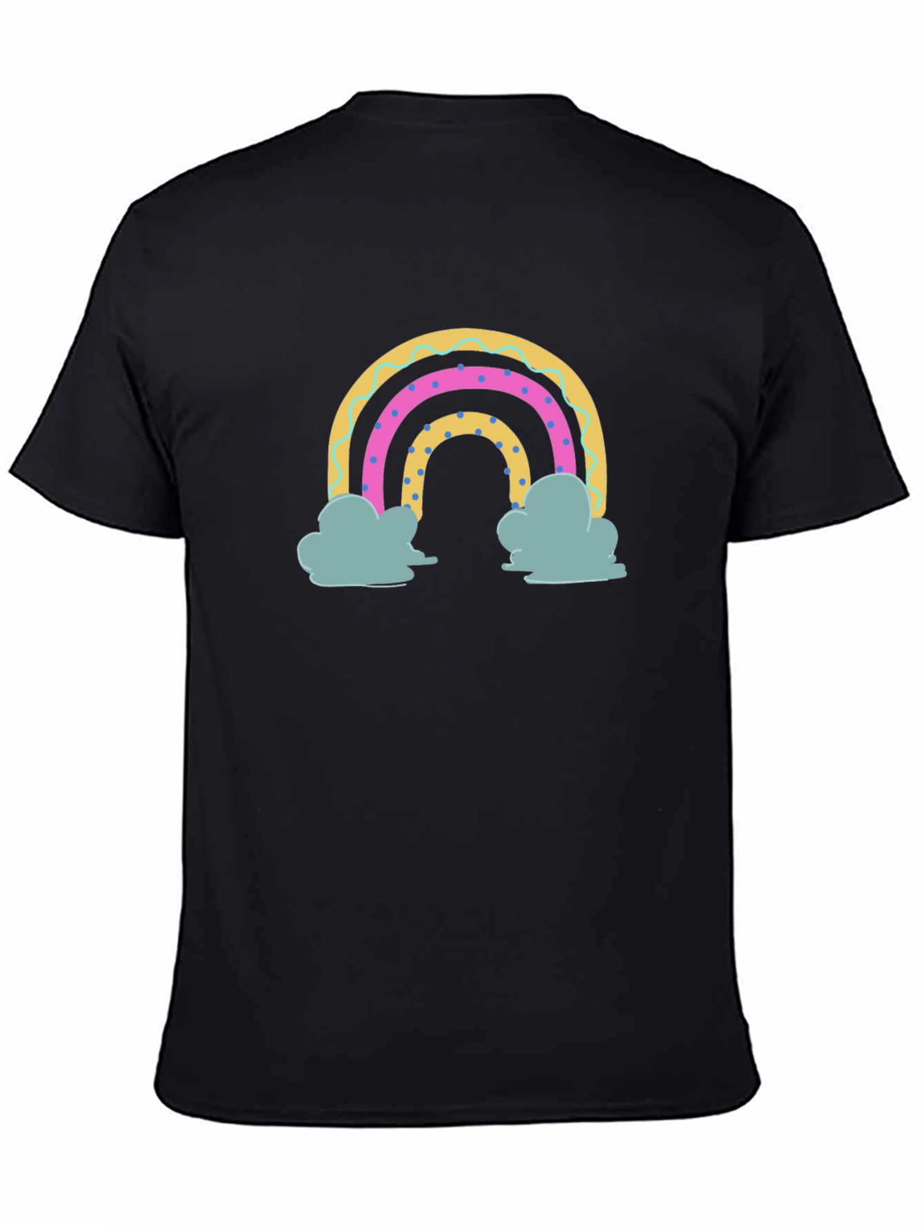 Rainbow Clouds Graphic Tee - Black Cotton T-Shirt