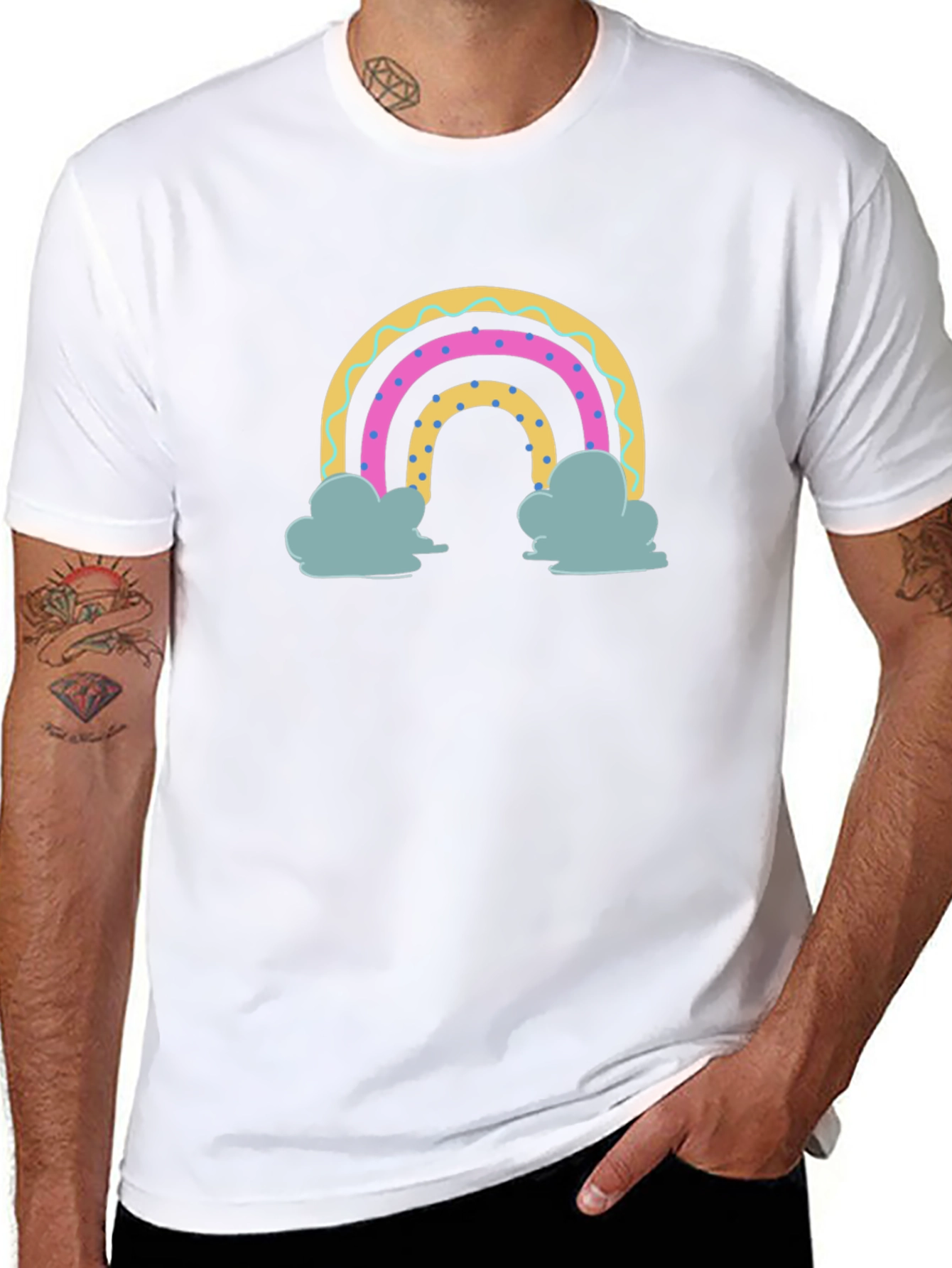Rainbow Clouds Graphic Tee - Black Cotton T-Shirt