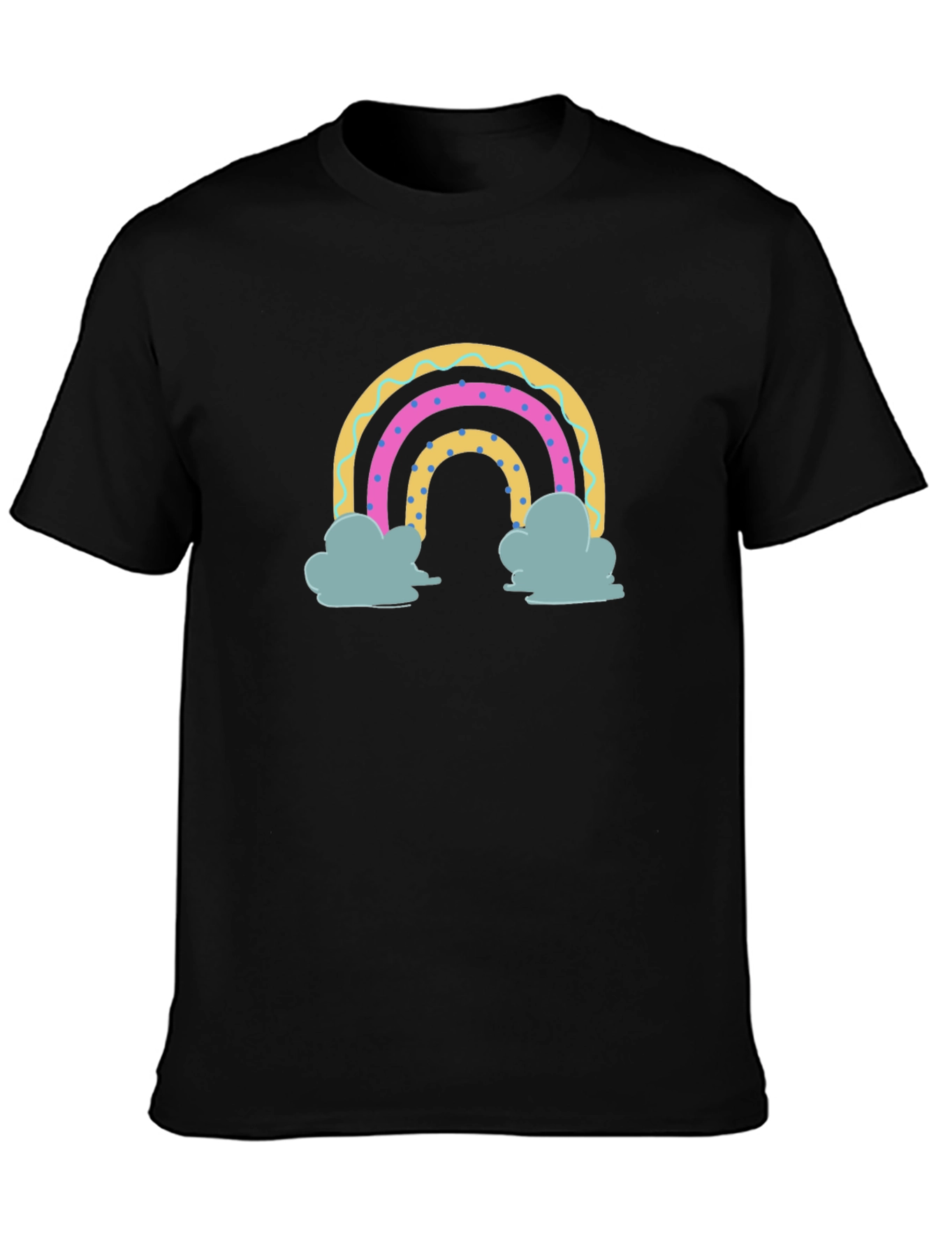 Rainbow Clouds Graphic Tee - Black Cotton T-Shirt
