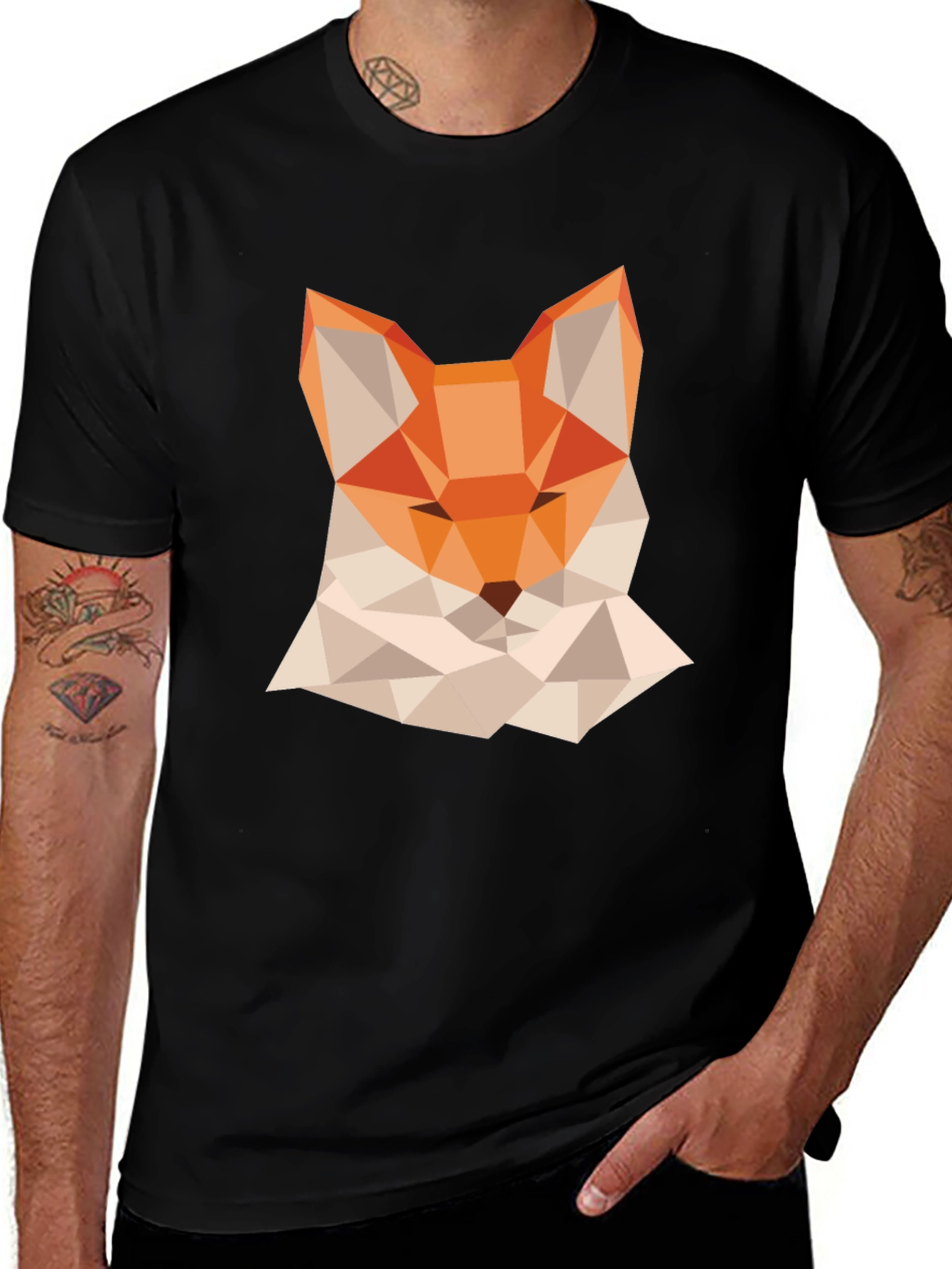 Geometric Fox Graphic Tee - Modern Black T-Shirt
