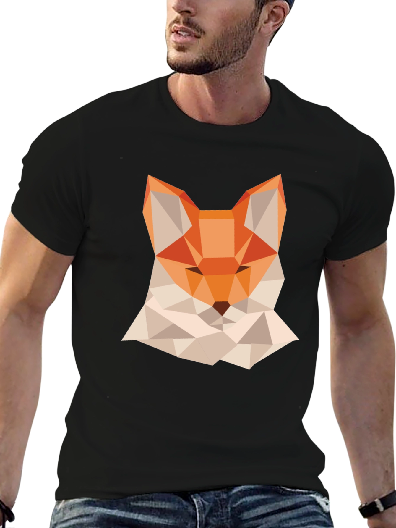 Geometric Fox Graphic Tee - Modern Black T-Shirt