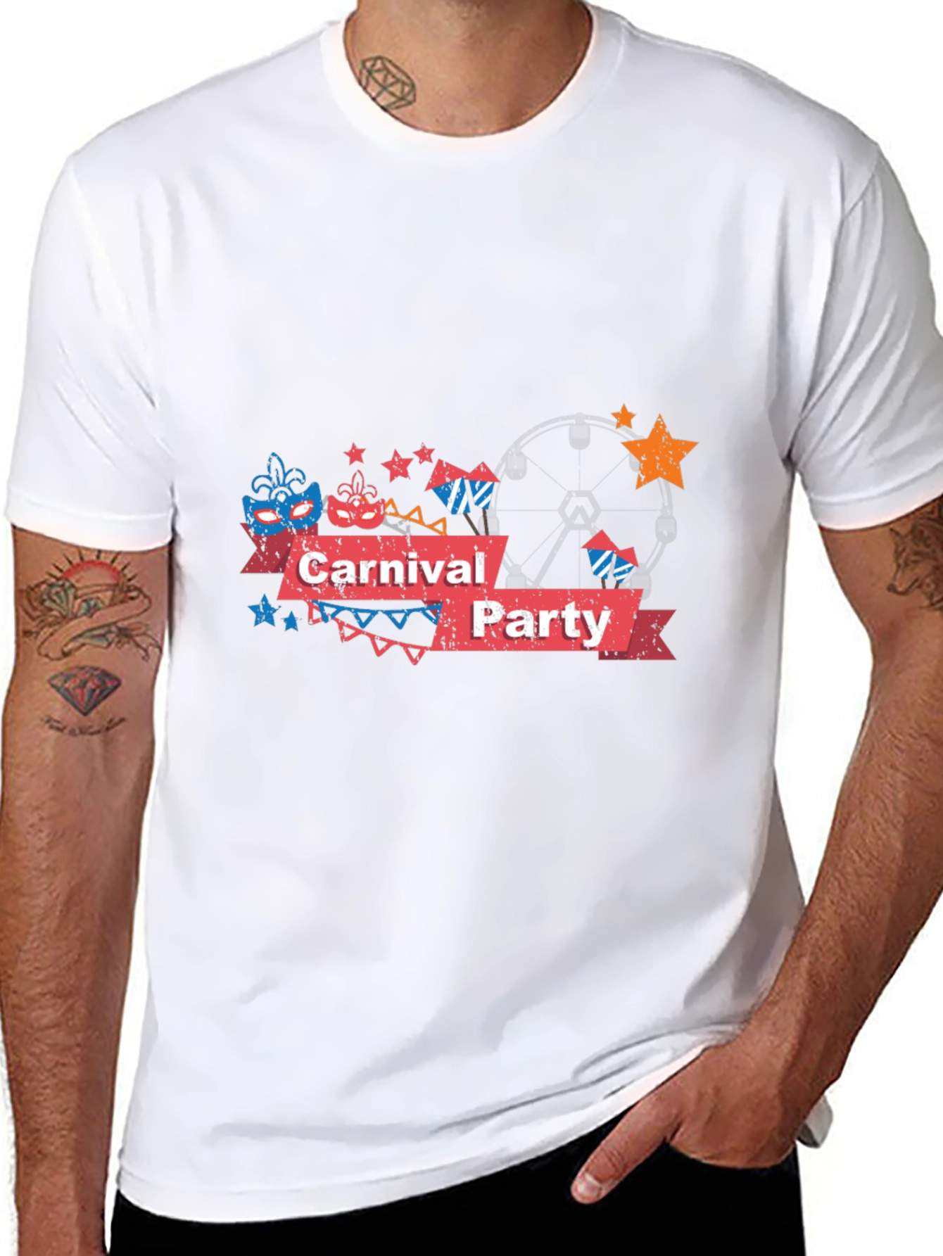 Carnival Party Graphic Tee - Black Cotton T-Shirt