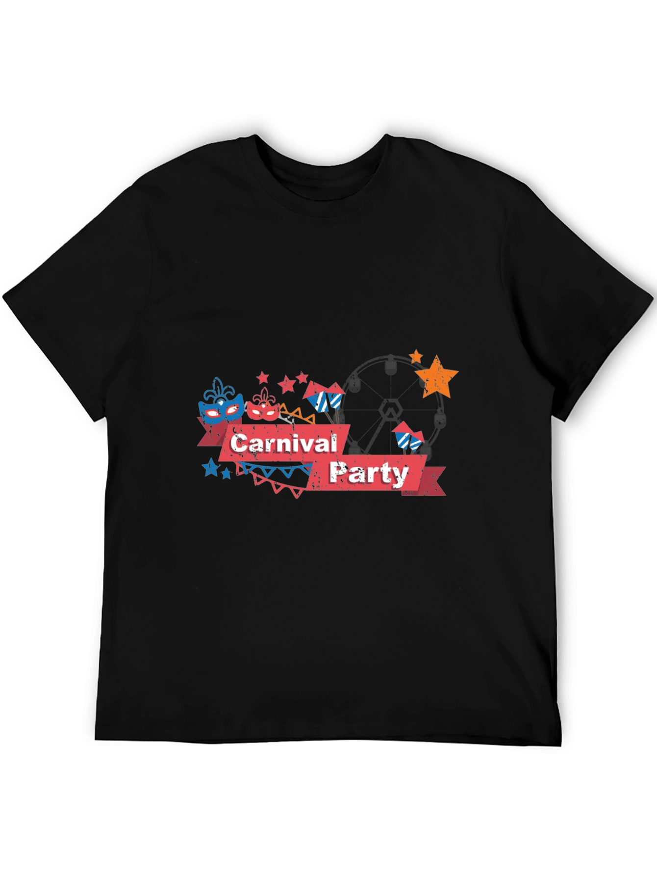 Carnival Party Graphic Tee - Black Cotton T-Shirt