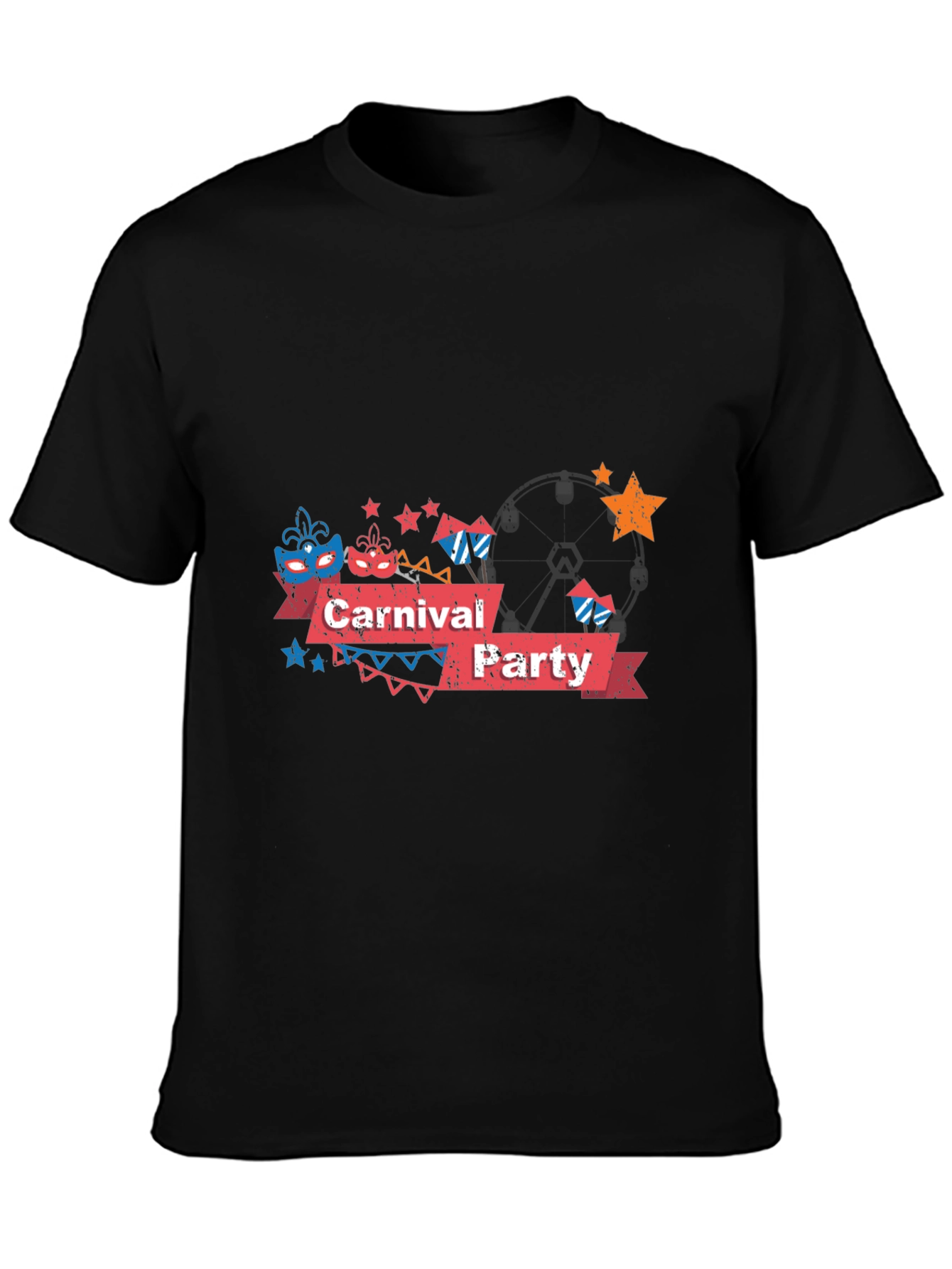 Carnival Party Graphic Tee - Black Cotton T-Shirt