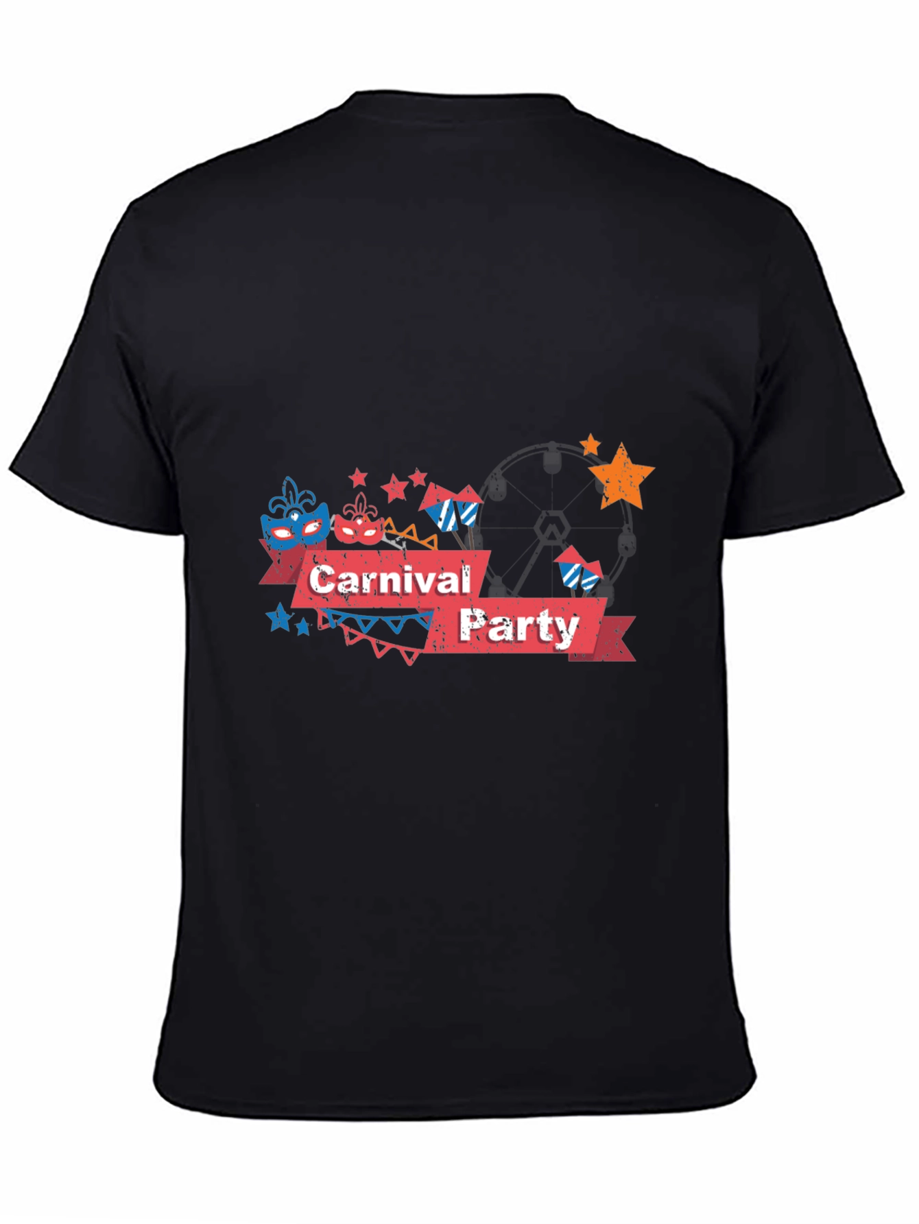Carnival Party Graphic Tee - Black Cotton T-Shirt