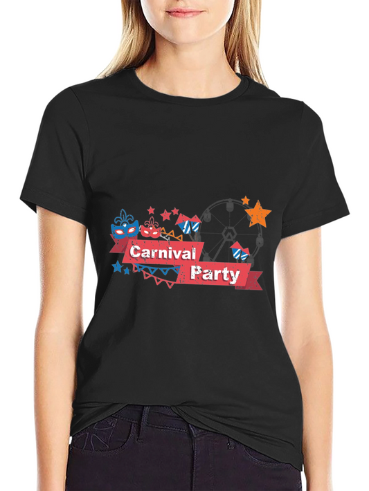 Carnival Party Graphic Tee - Black Cotton T-Shirt