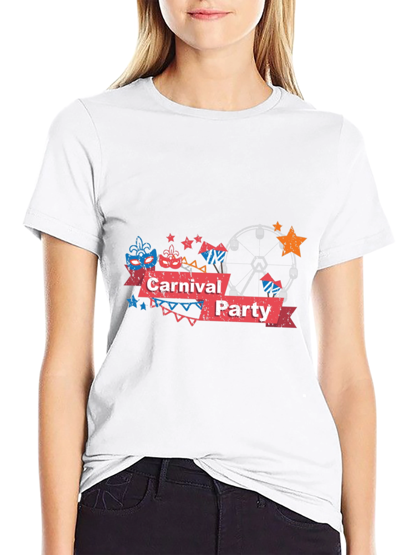 Carnival Party Graphic Tee - Black Cotton T-Shirt