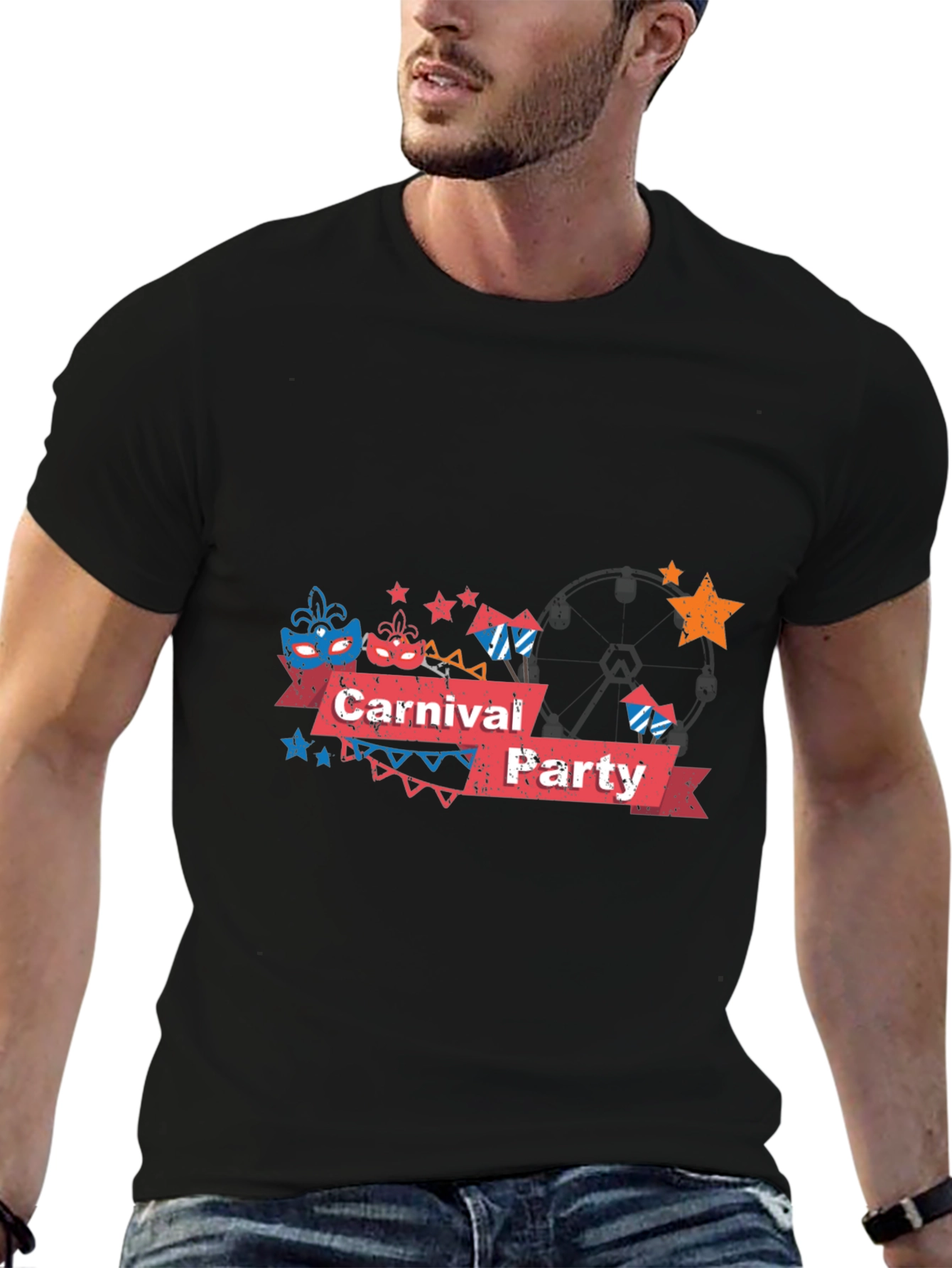 Carnival Party Graphic Tee - Black Cotton T-Shirt