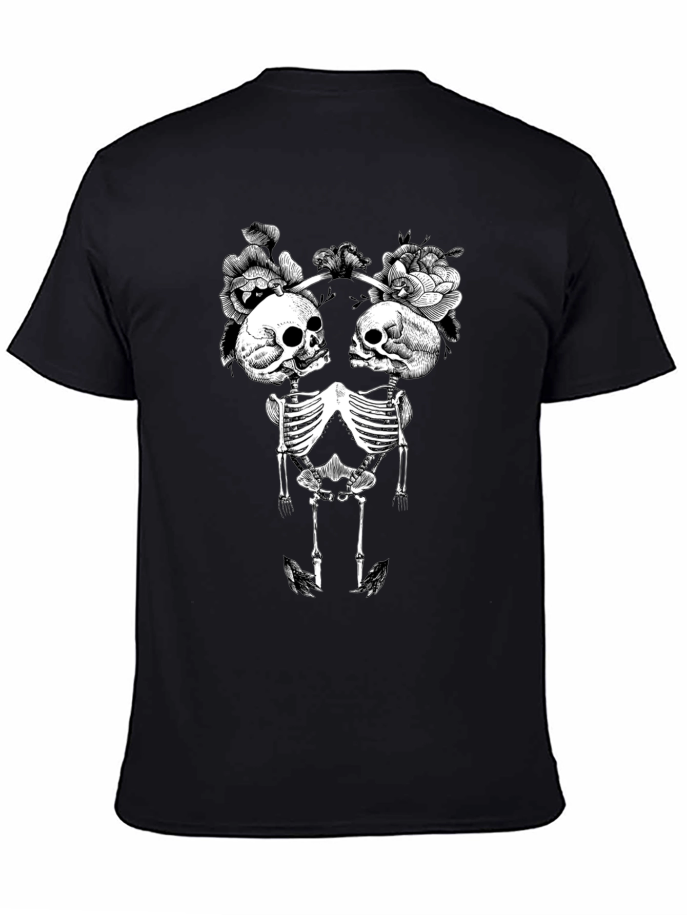 Floral Skull Skeleton Graphic Tee - Black