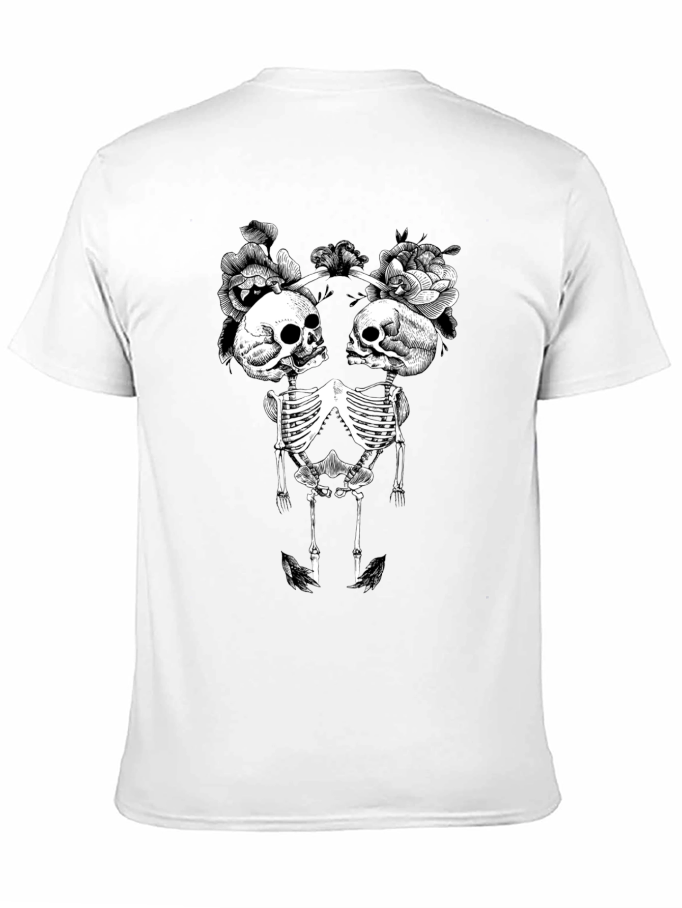 Floral Skull Skeleton Graphic Tee - Black